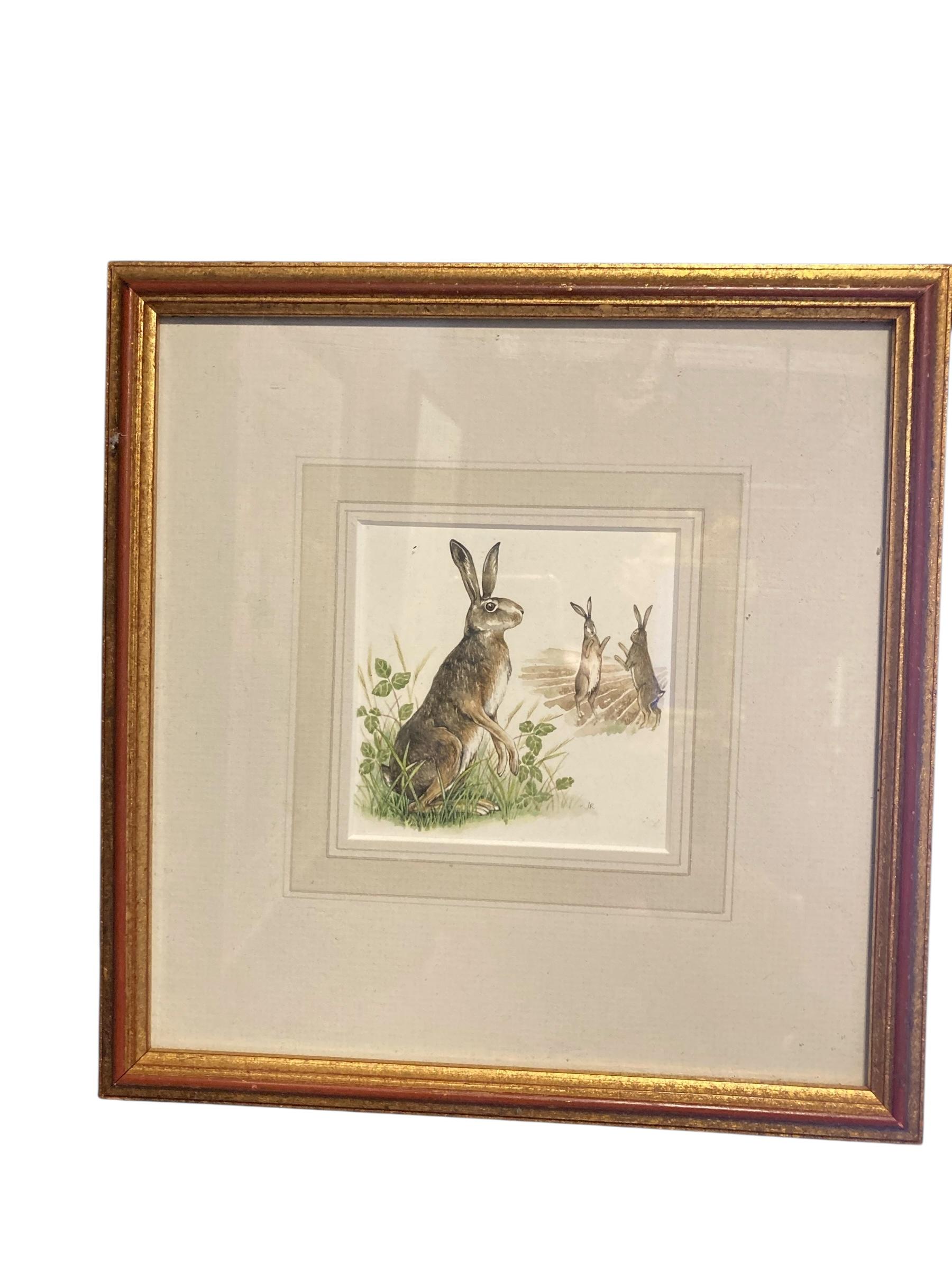 Kämpfende Hasen Aquarell auf Leinwand im Angebot 5