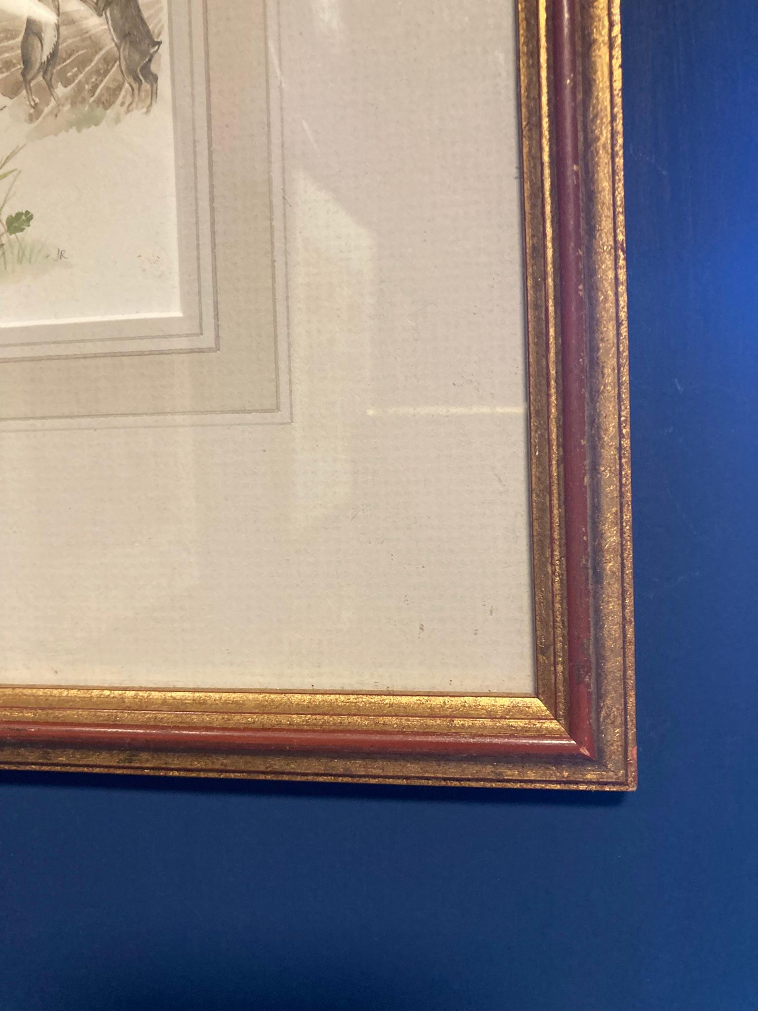 Kämpfende Hasen Aquarell auf Leinwand (Moderne der Mitte des Jahrhunderts) im Angebot