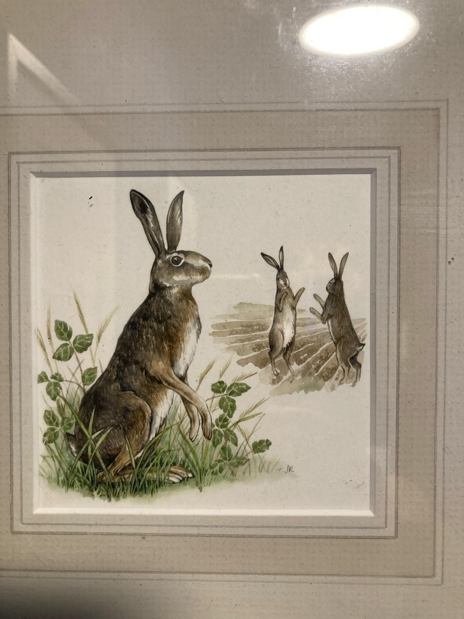 Kämpfende Hasen Aquarell auf Leinwand im Angebot 3