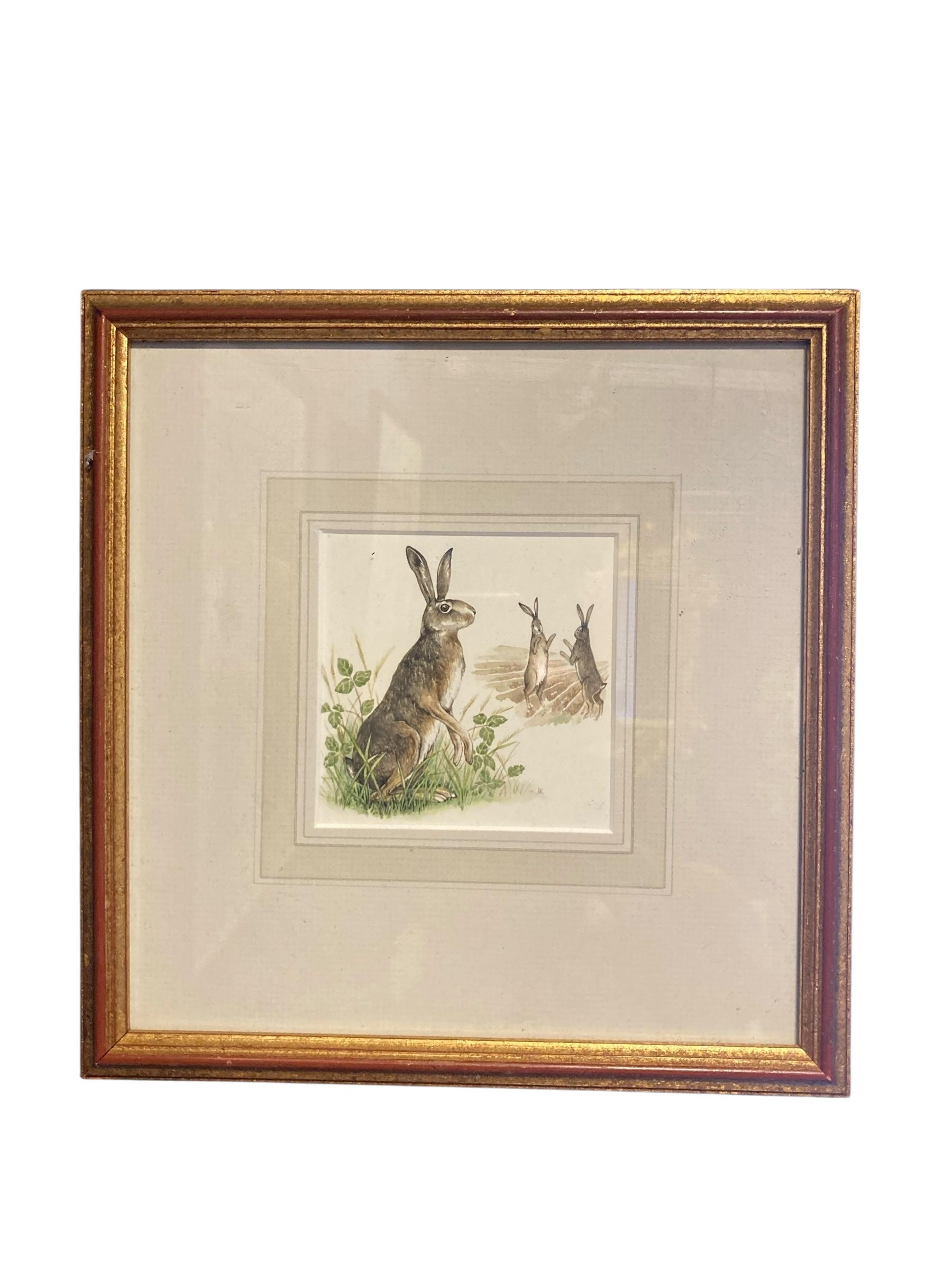 Kämpfende Hasen Aquarell auf Leinwand im Angebot 4