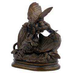 Französische antike Bronzeskulptur „Kämpfende Spargel“ von Jules Moigniez