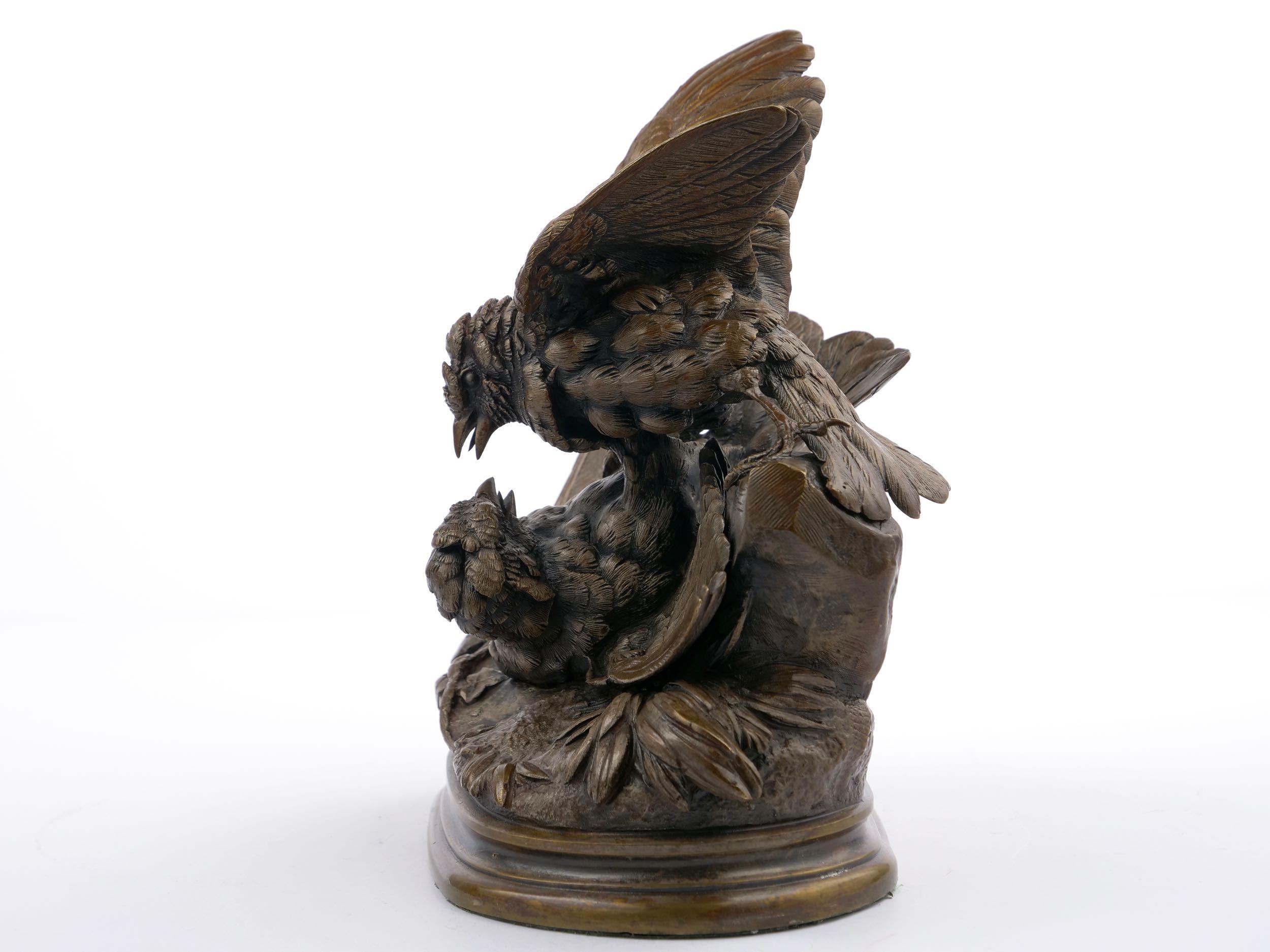 “Fighting Sparrows” French Antique Bronze Sculpture by Jules Moigniez 2