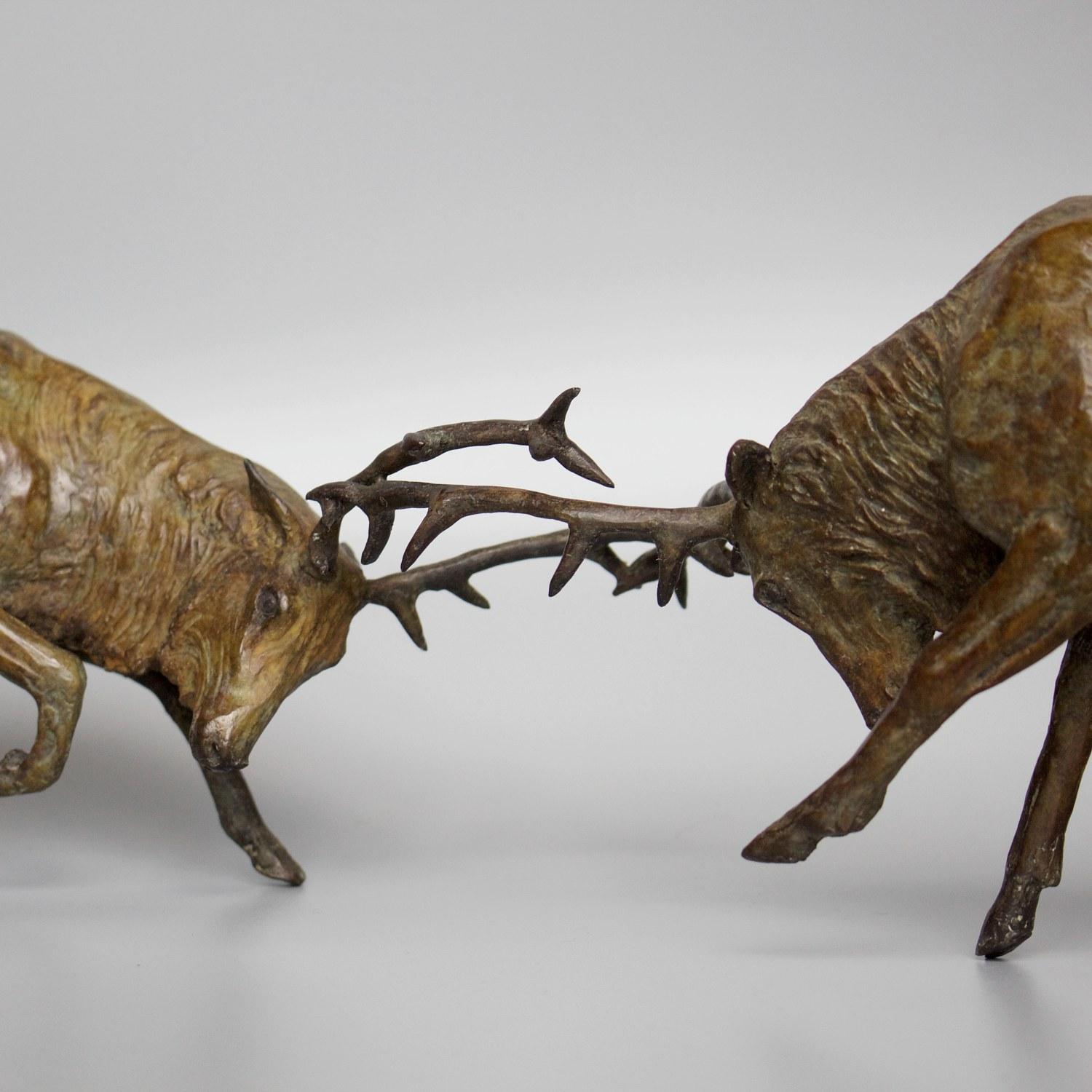 English 'Fighting Stags' Limited Edition Contemporary Bronze Sculpture by Jenna Gearing