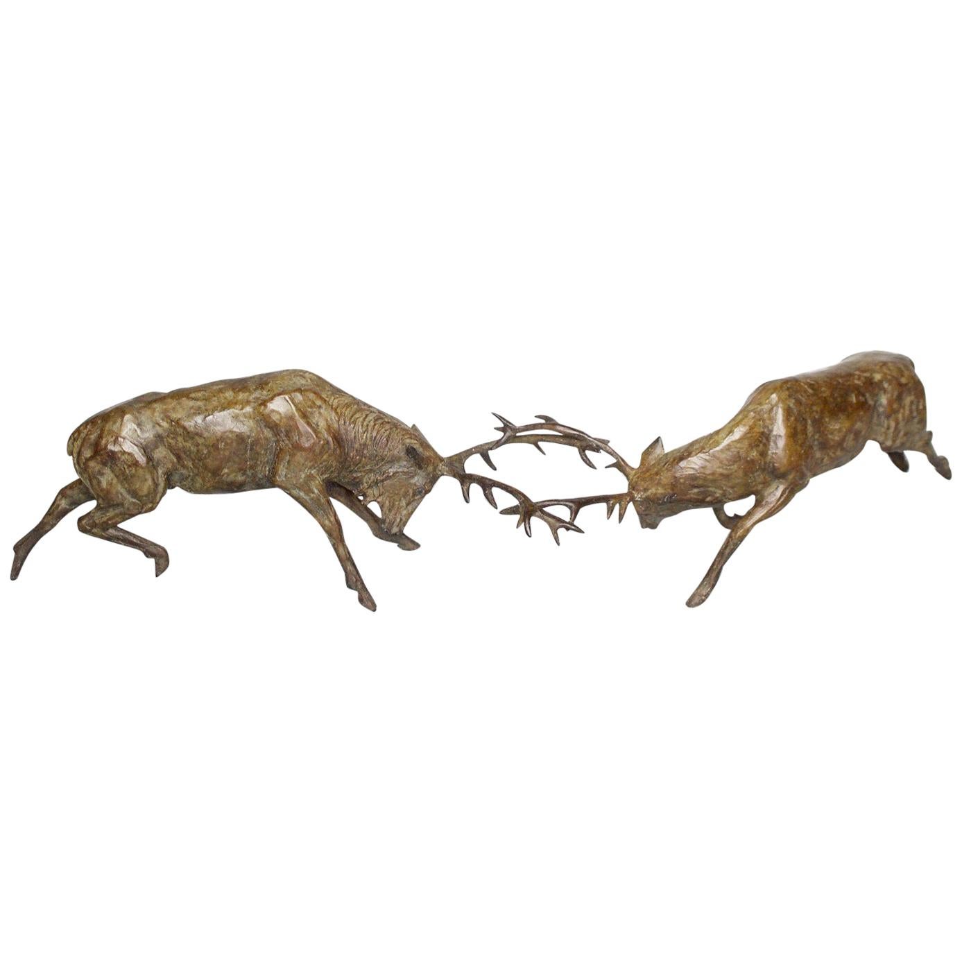 'Fighting Stags' Limited Edition Contemporary Bronze Sculpture by Jenna Gearing