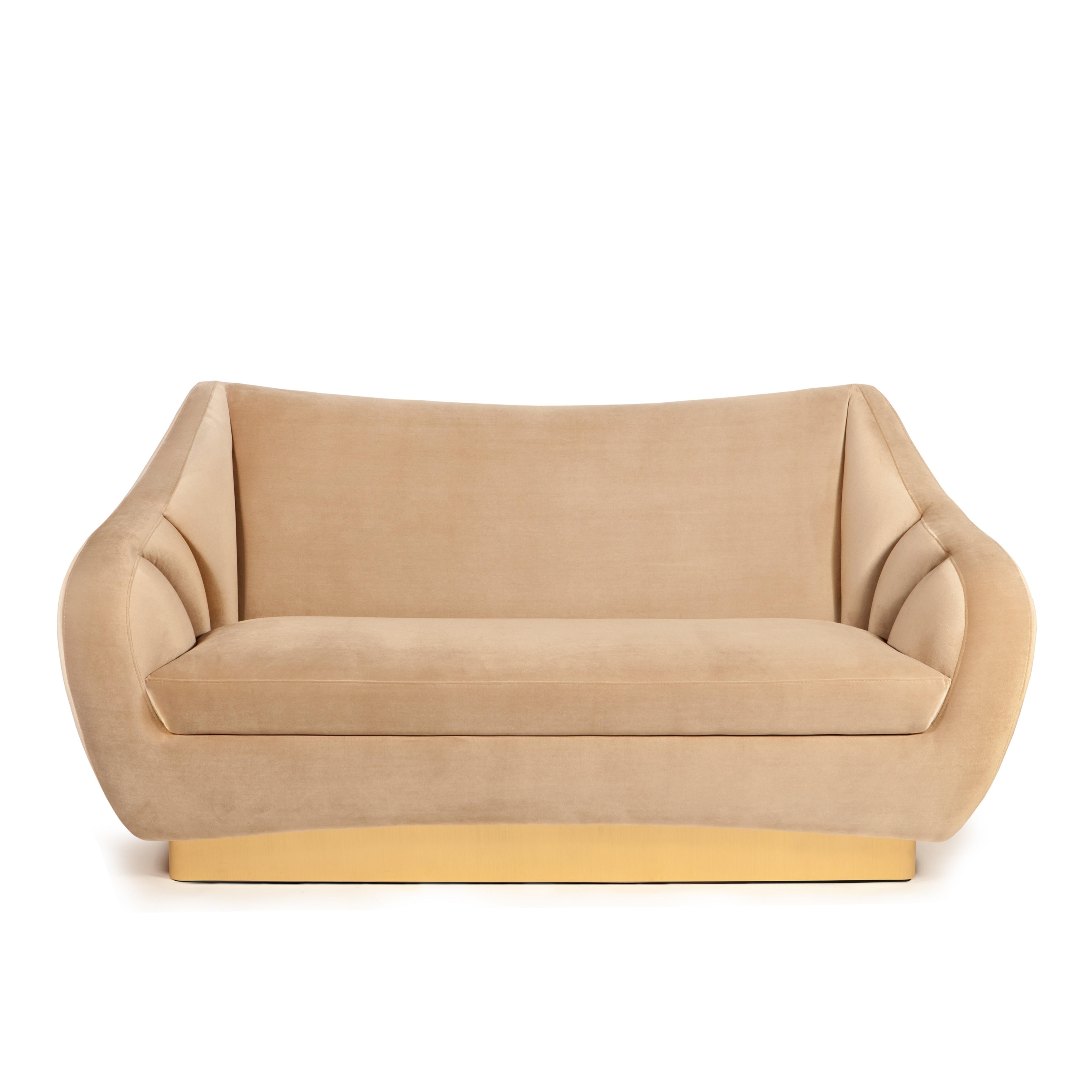 Brushed Figueroa Two-Seat Sofa, Velvet & Brass, InsidherLand by Joana Santos Barbosa For Sale