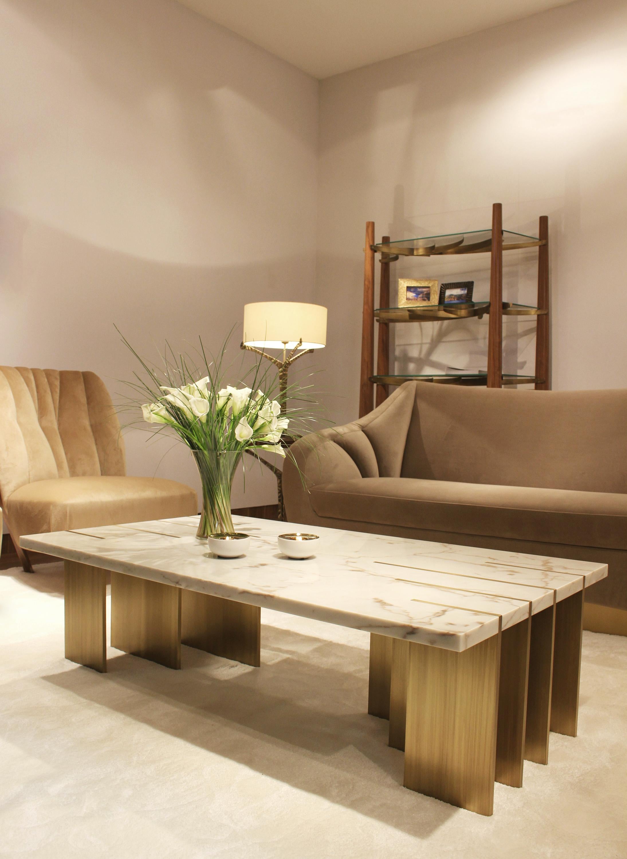 Contemporary Figueroa Two-Seat Sofa, Velvet & Brass, InsidherLand by Joana Santos Barbosa For Sale