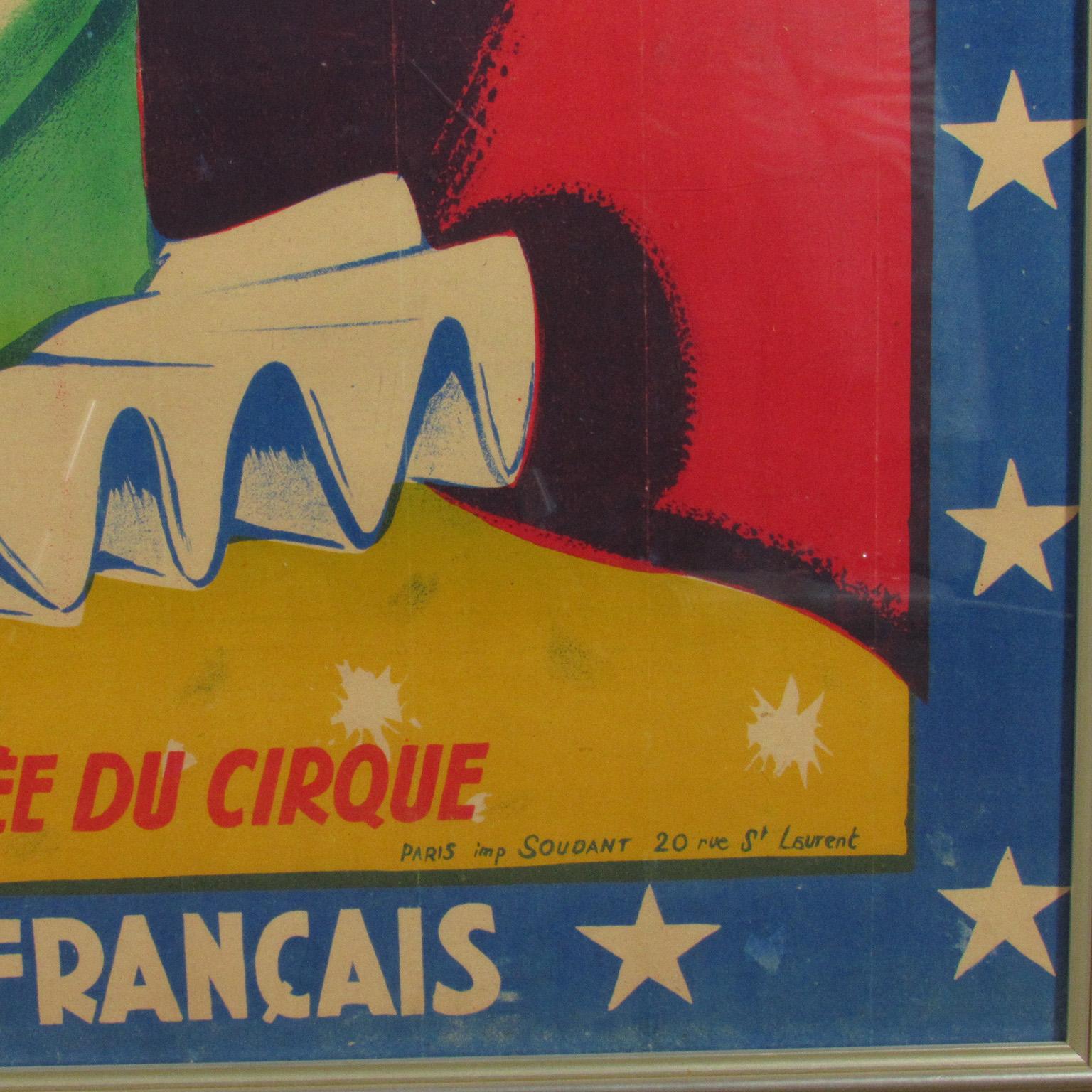 Figuier le Cirque Sans Bluff Midcentury French Poster In Good Condition For Sale In Concord, MA