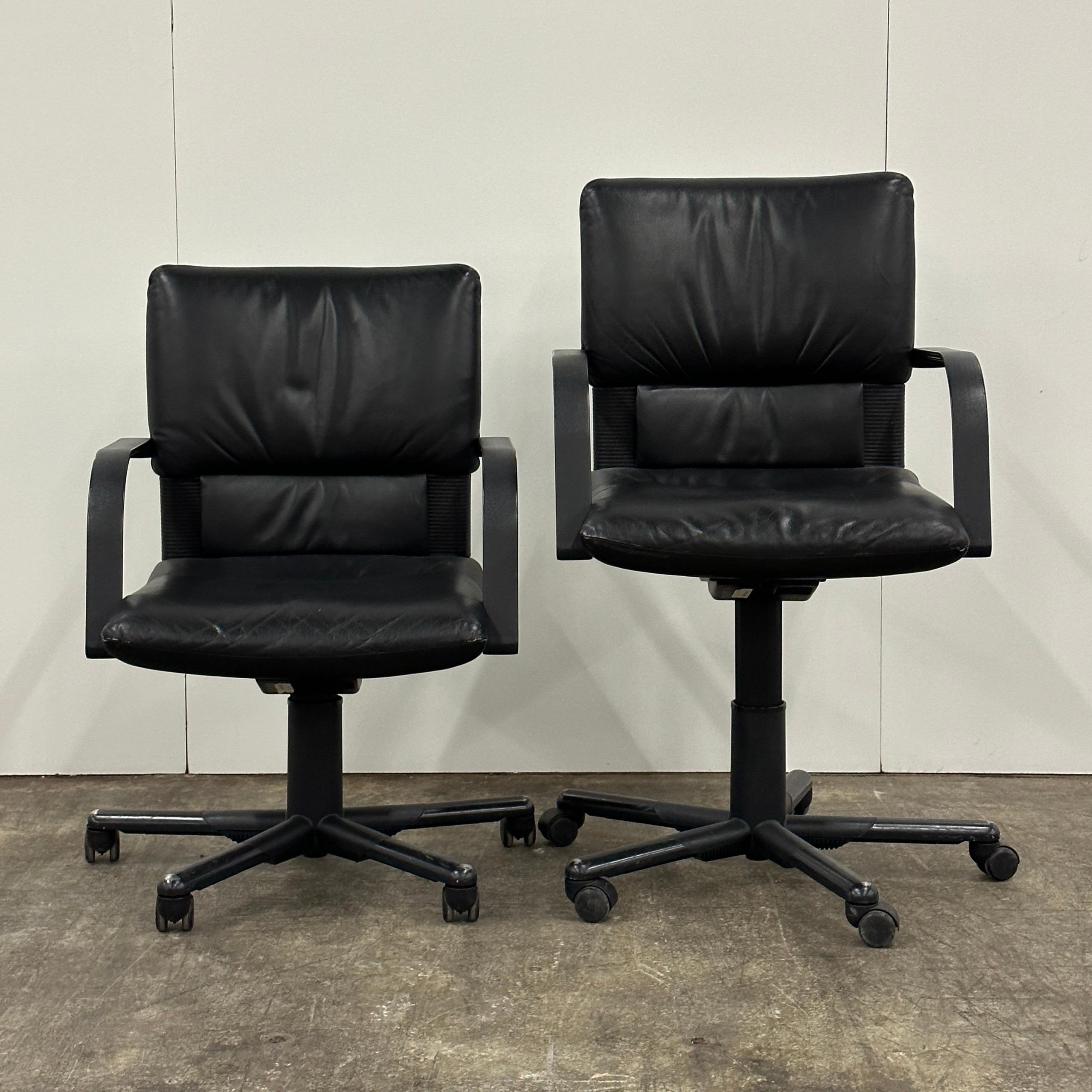 Premium leather construction with swivel base. Height adjustable and pairs perfectly with a desk or conference seating.

Price is for the set. Contact us if you'd like to purchase a single item.