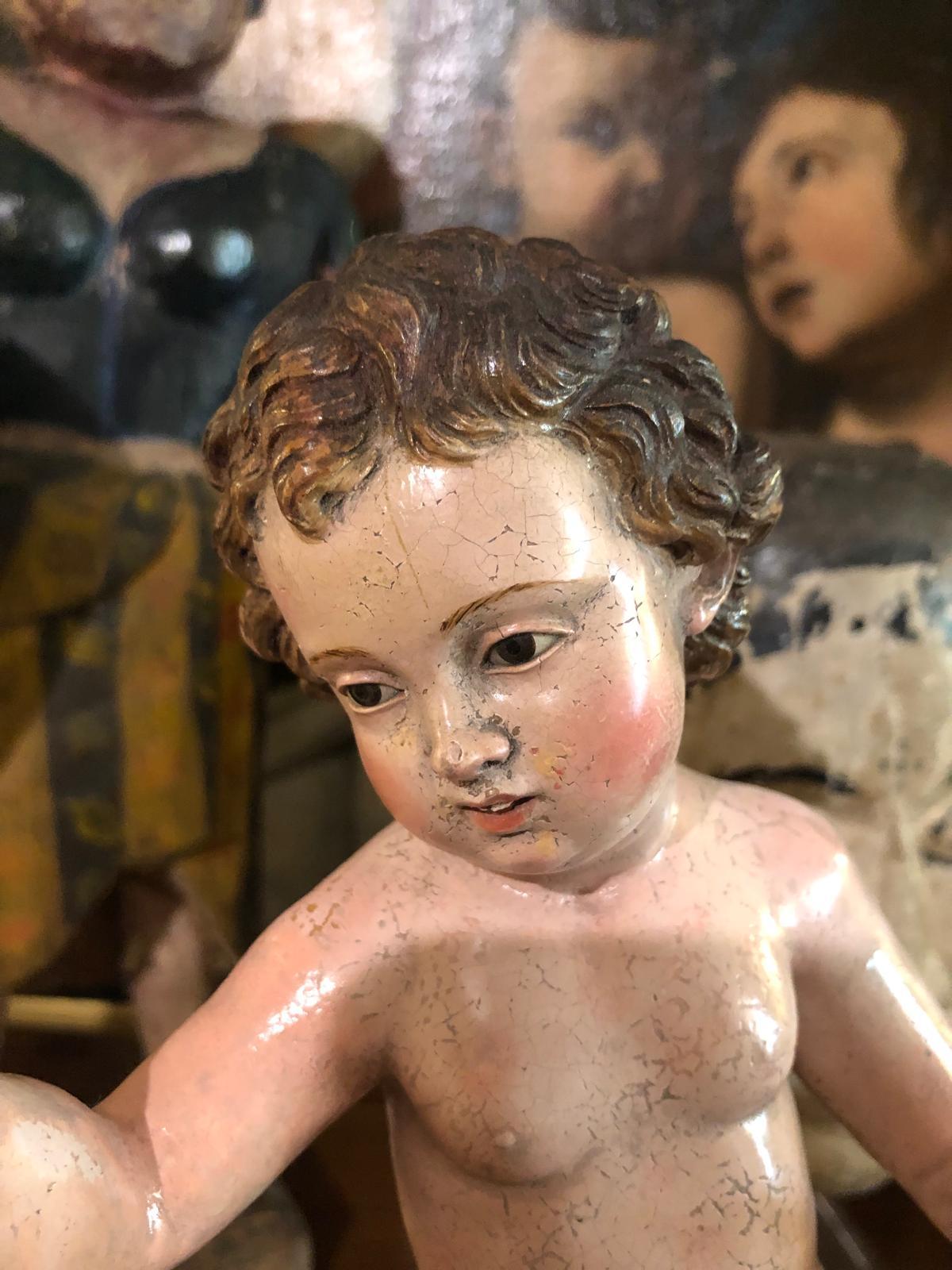 Italiano Figura di Gesù Bambino in terracotta del XVIII secolo Arte Sacra Devozionale Italiana in vendita