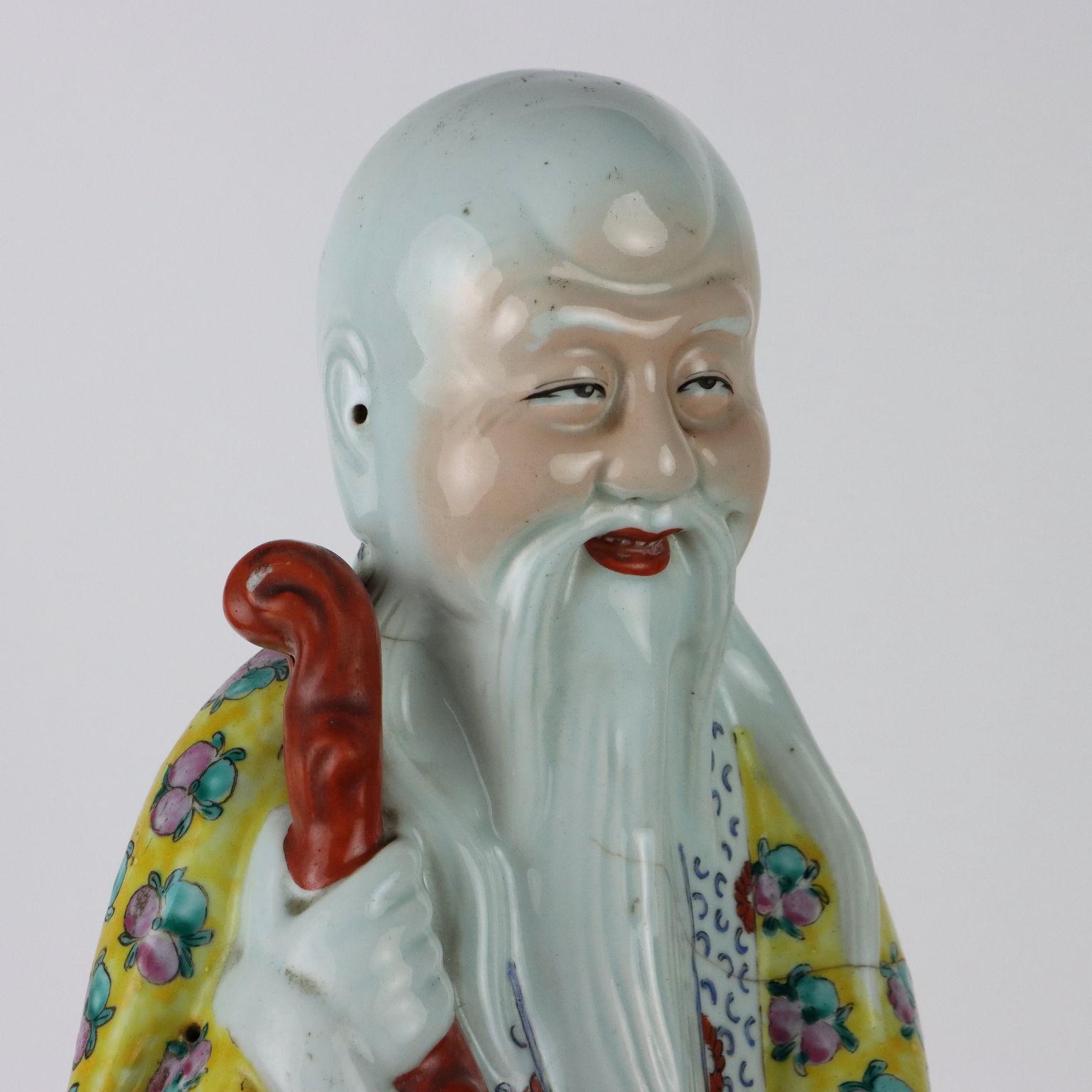 Chinese Figure of Immortal in Porcelain China c. 1925. For Sale