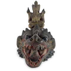 Löwe mit Buddha Asiatische handgeschnitzte Skulptur 19. Jahrhundert