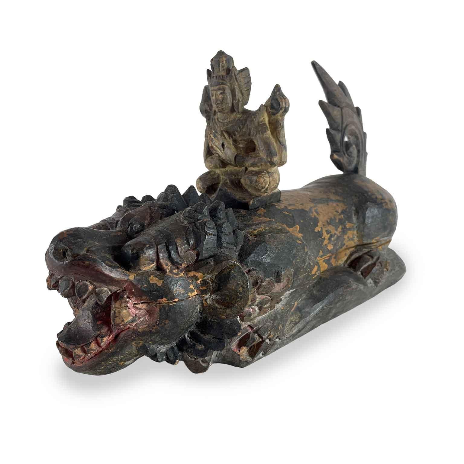 Figura de león con Buda Escultura asiática del siglo XIX tallada a mano Otro en venta