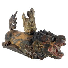 Figura de león con Buda Escultura asiática del siglo XIX tallada a mano