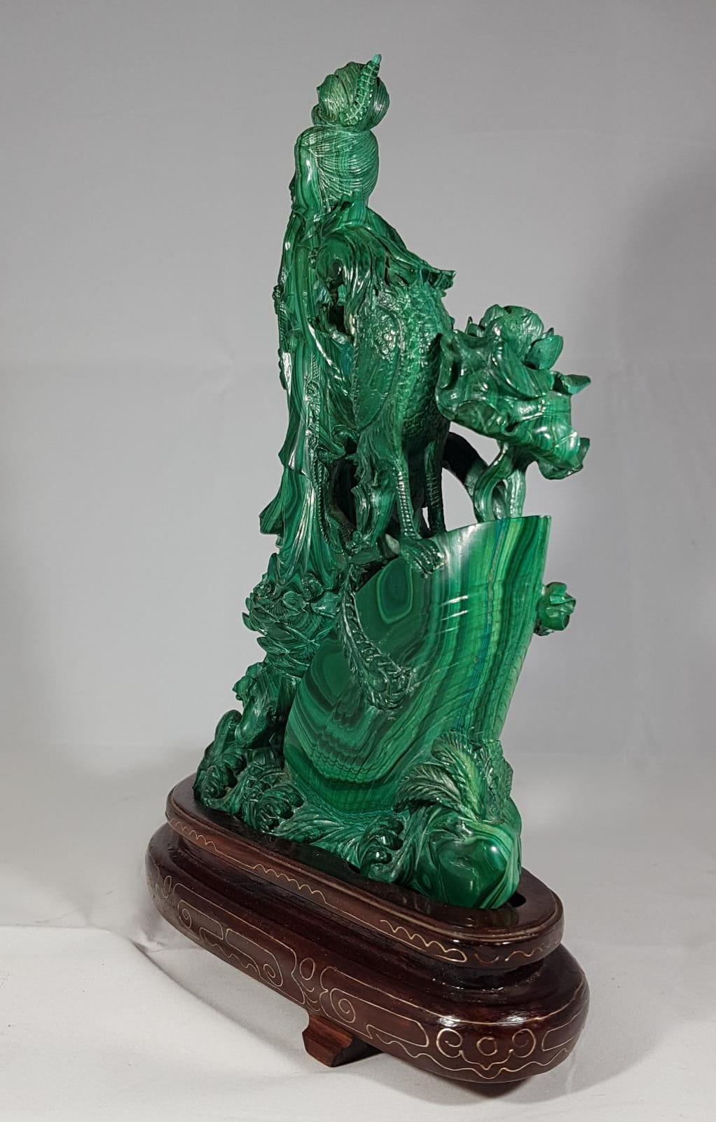 Chinese Female figure in green malachite