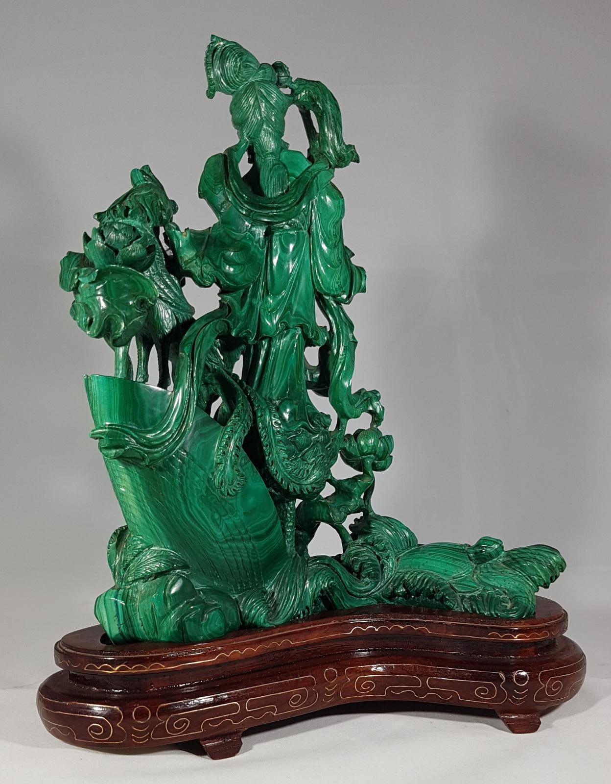 20th Century Female figure in green malachite