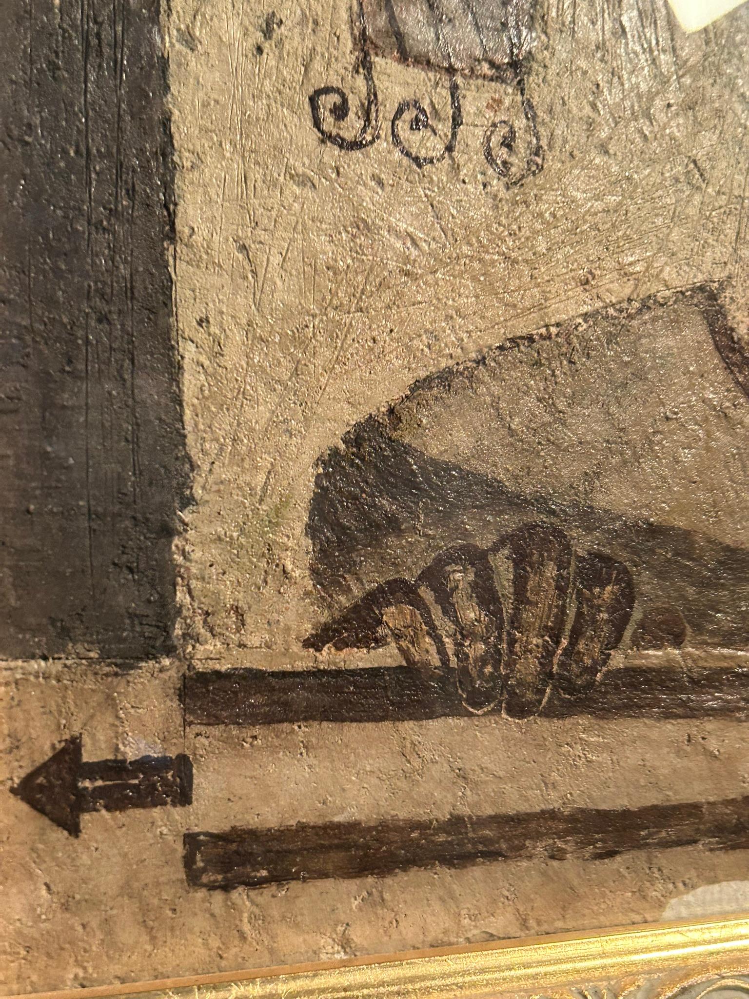 Post-Modern “Figura Frontale” di Antonio Mignozzi - Olio/Affresco su Tela - Italia 1970/'80 For Sale