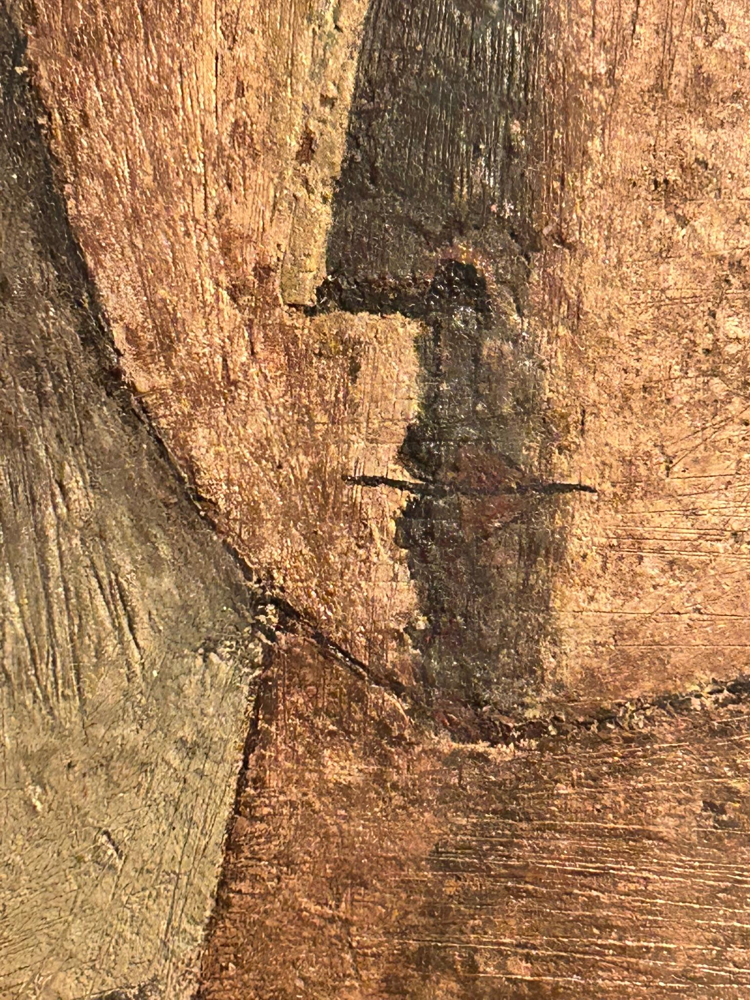 Oiled “Figura Frontale” di Antonio Mignozzi - Olio/Affresco su Tela - Italia 1970/'80 For Sale