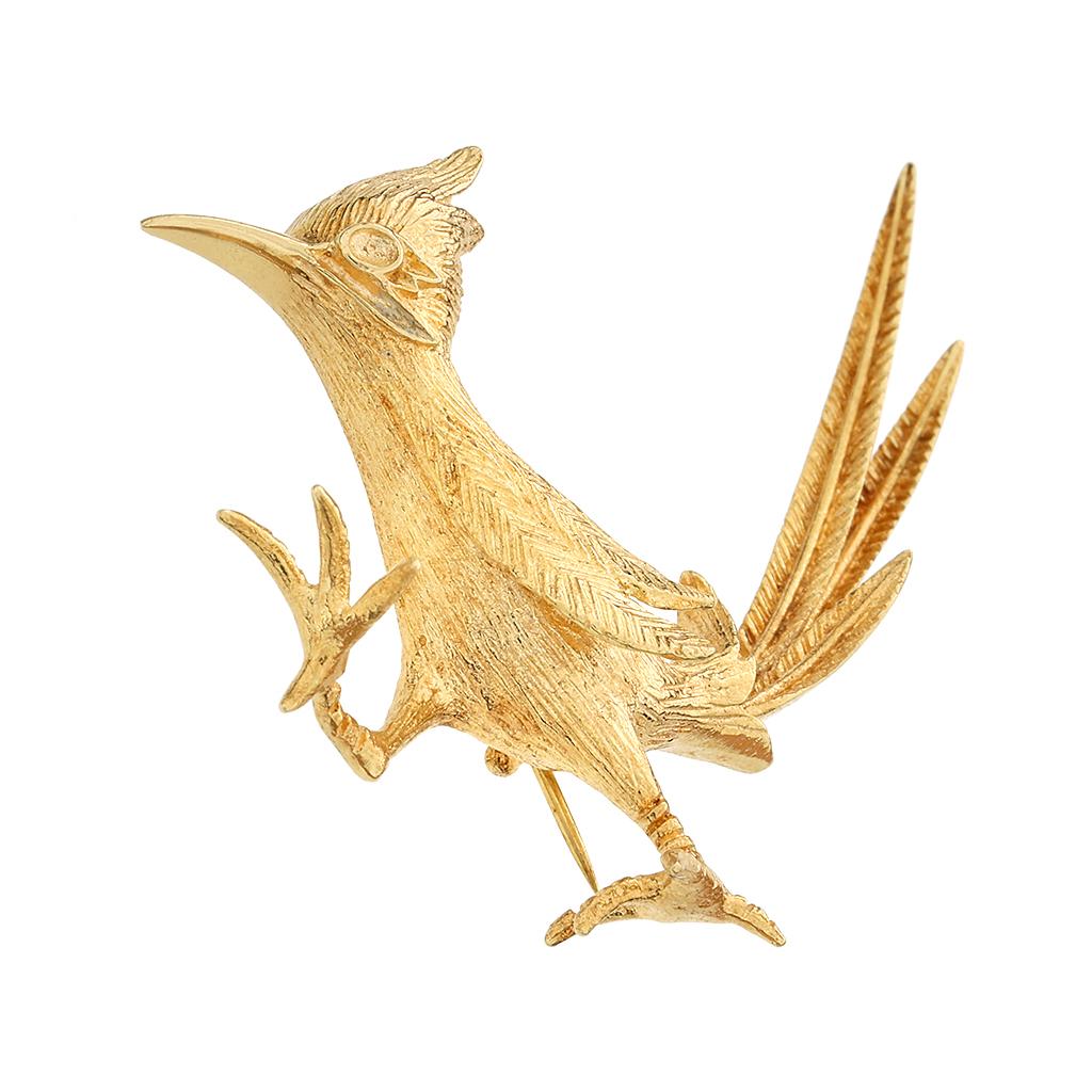 Figural 14K Road Runner Brooch In Excellent Condition For Sale In Fuquay Varina, NC