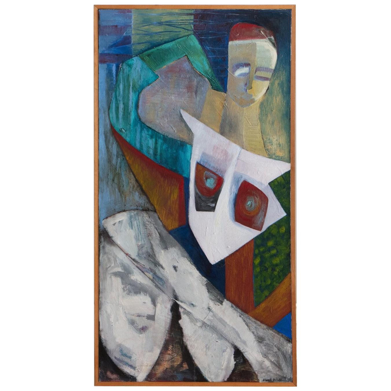 Figural Abstract Painting in Artist Frame, 20th Century