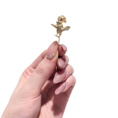 Spilletta figurata in stile Art Deco in oro 14k e diamanti incrostati per uccellini o pulcini