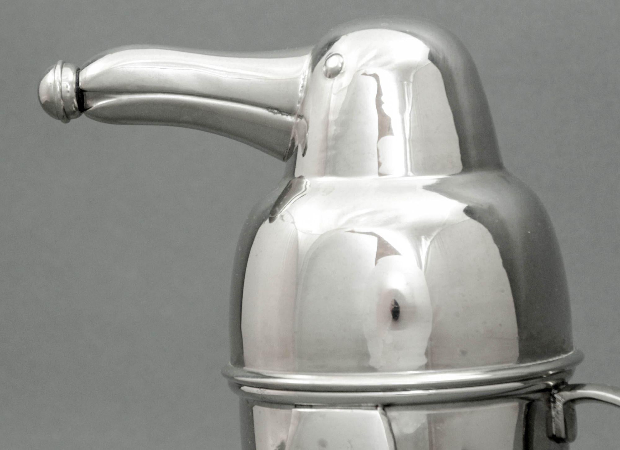 American Figural Art Deco Style Chrome Penguin Cocktail Shaker 1980s