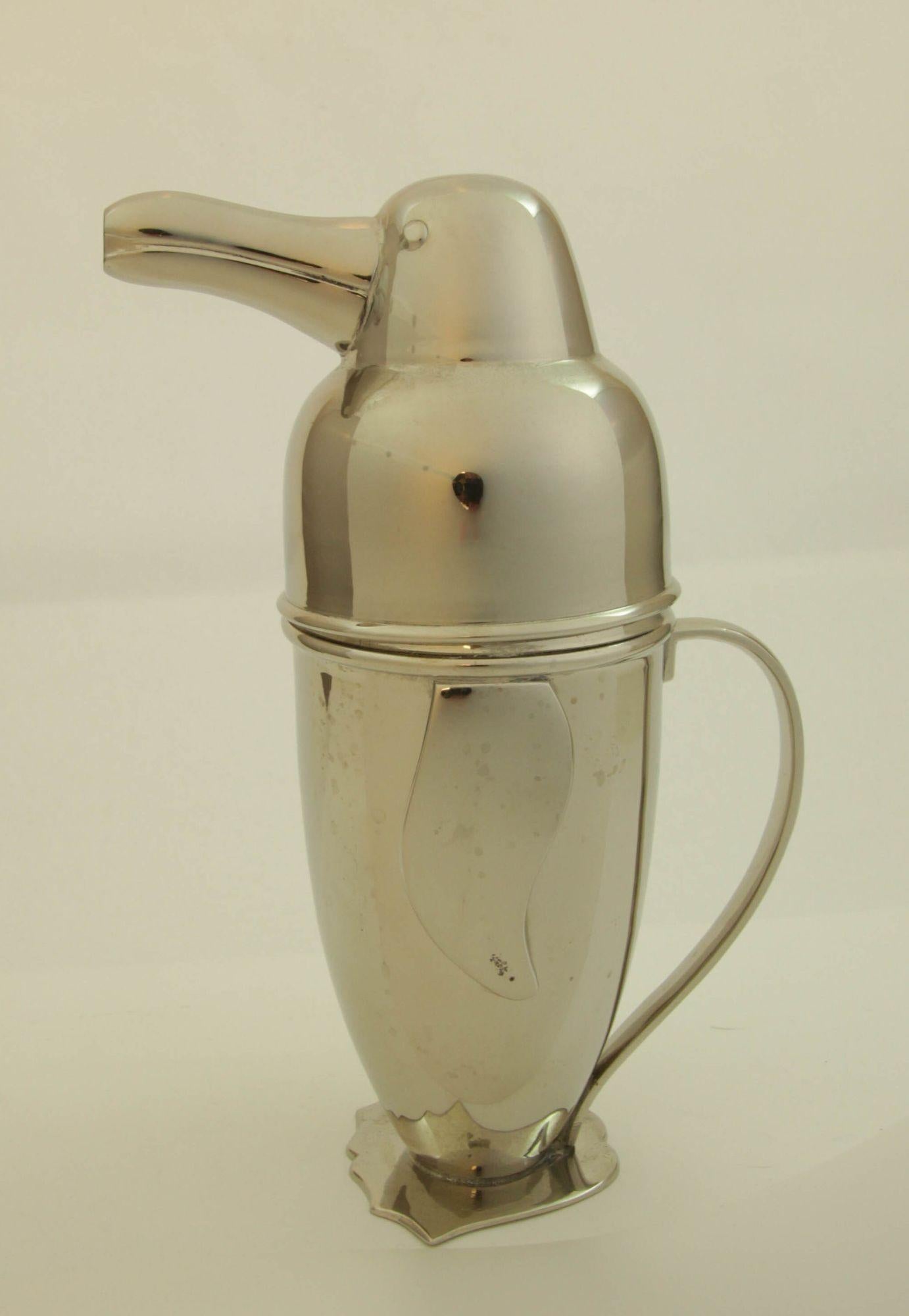 20th Century Figural Art Deco Style Chrome Penguin Cocktail Shaker 1980s