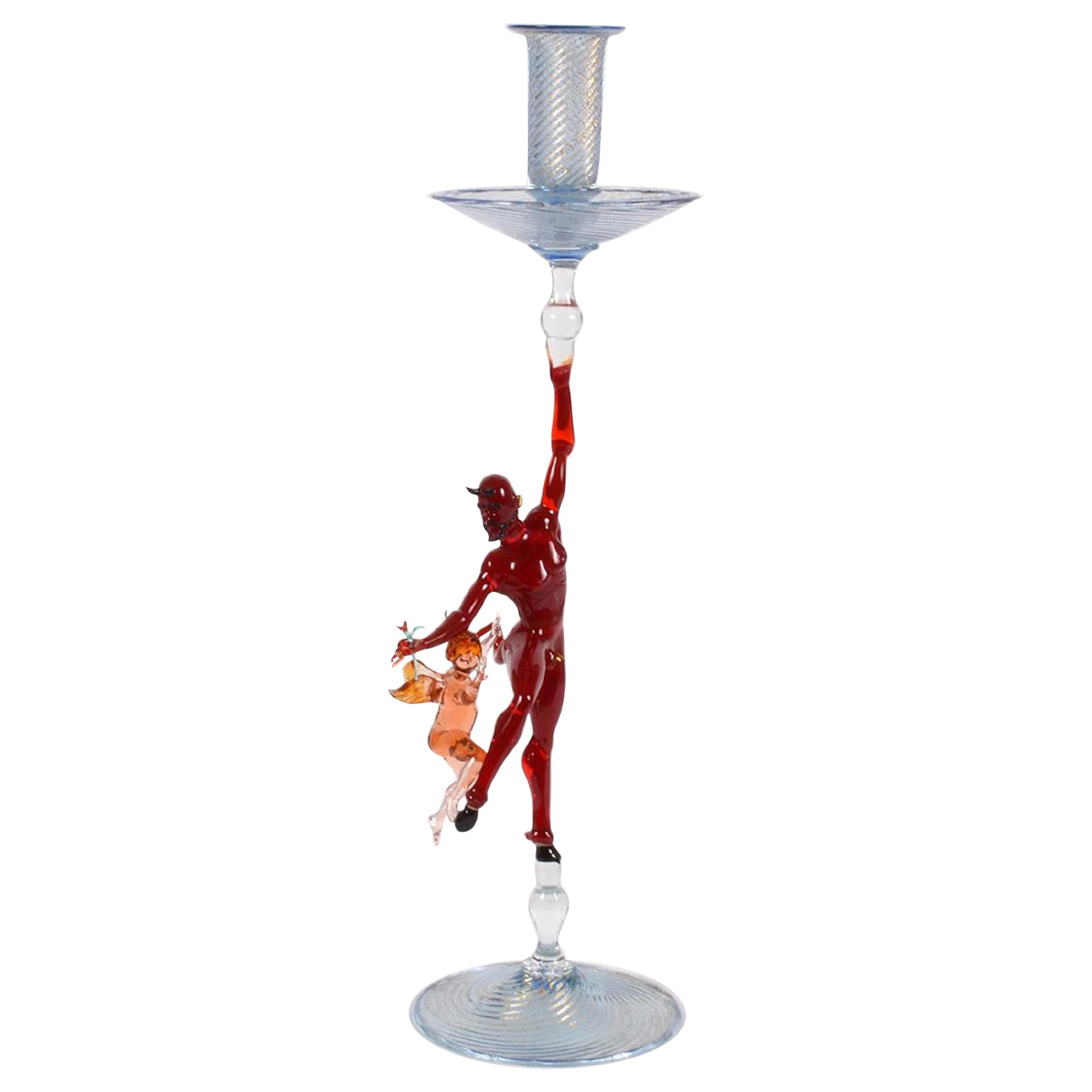 Figural Art Glass Candlestick by Lucio Bubacco For Sale