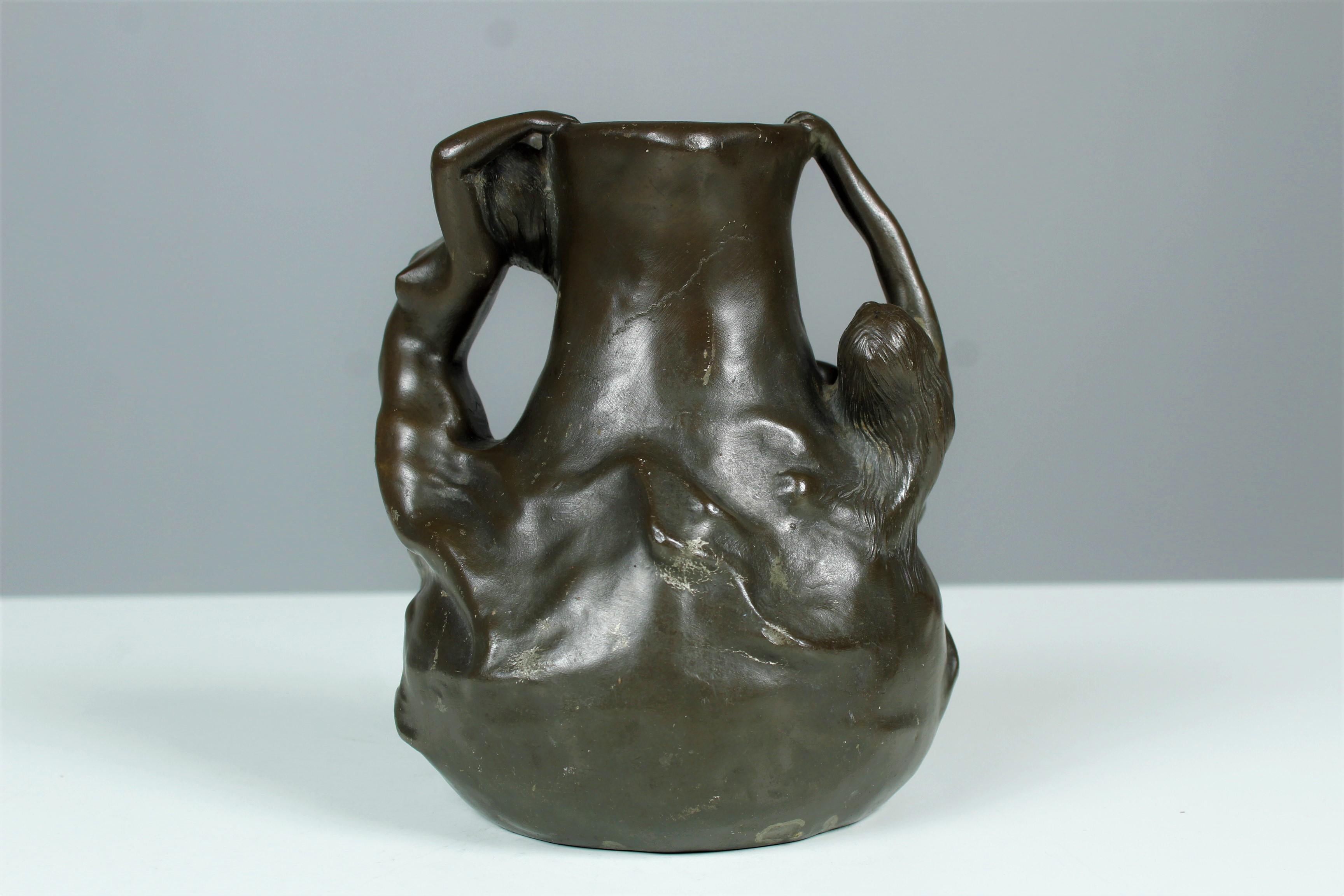 Pewter Figural Art Nouveau Vase, Signed 