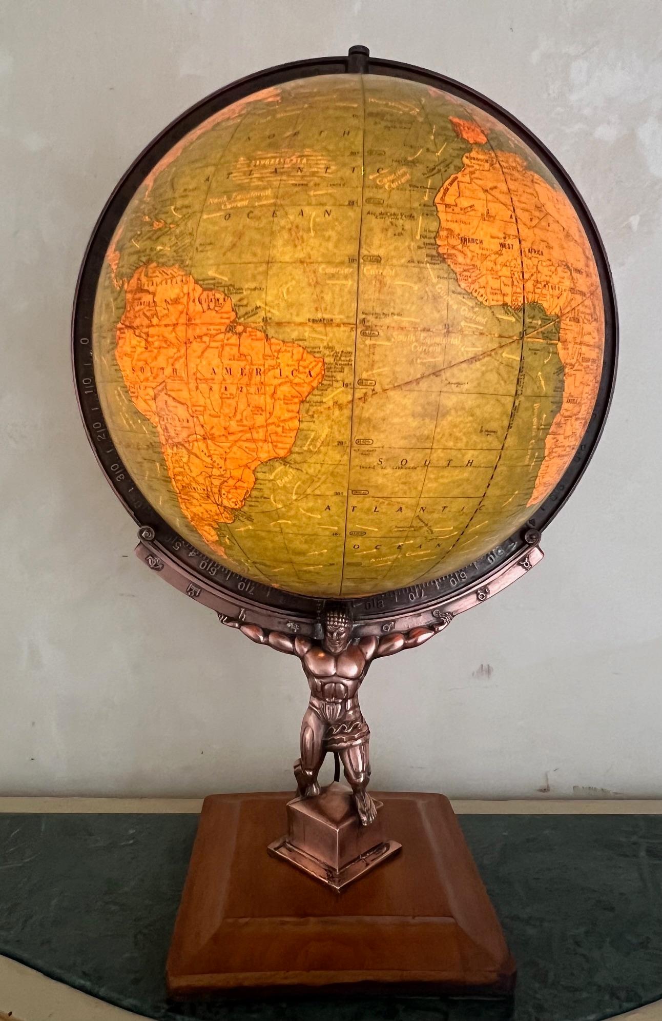 Figural Atlas & Globe Light by George F. Cram Co., c. 1940's 7