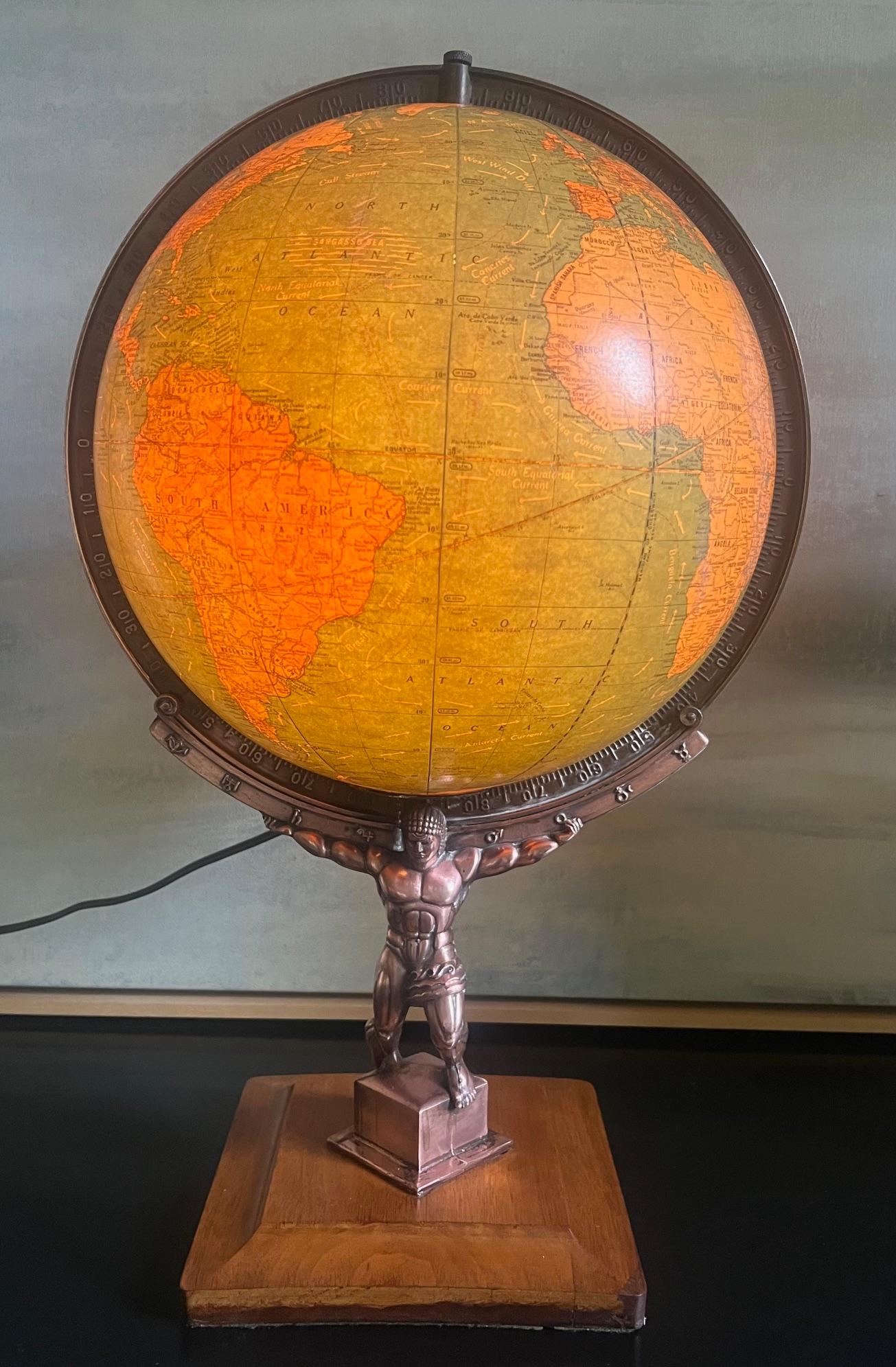 Art Deco Figural Atlas & Globe Light by George F. Cram Co., c. 1940's