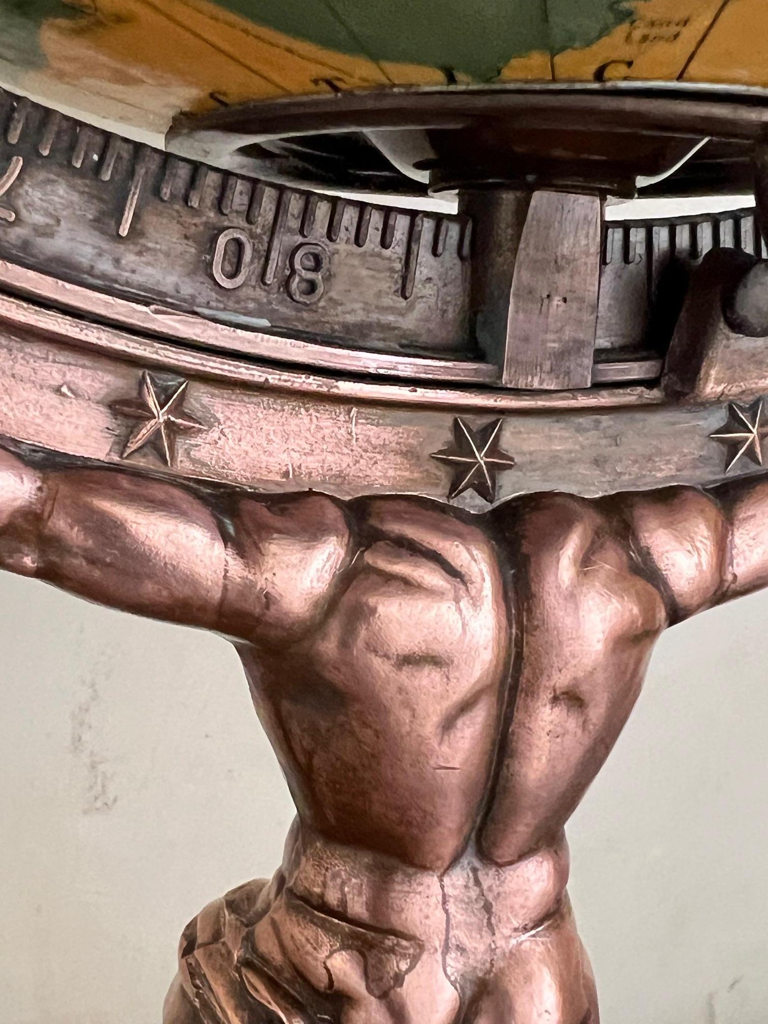 Copper Figural Atlas & Globe Light by George F. Cram Co., c. 1940's