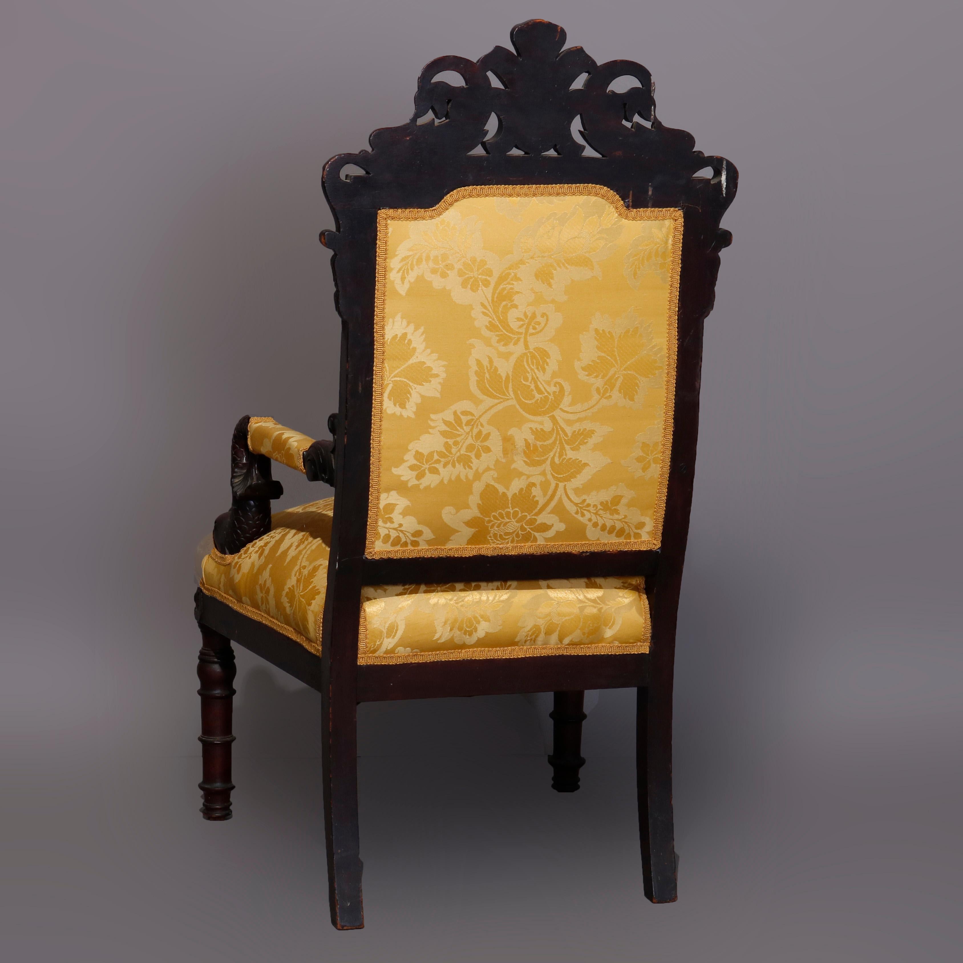 Figural Baroque Style Carved Rosewood Armchair, Fleur-de-Lis and Dolphins In Good Condition In Big Flats, NY