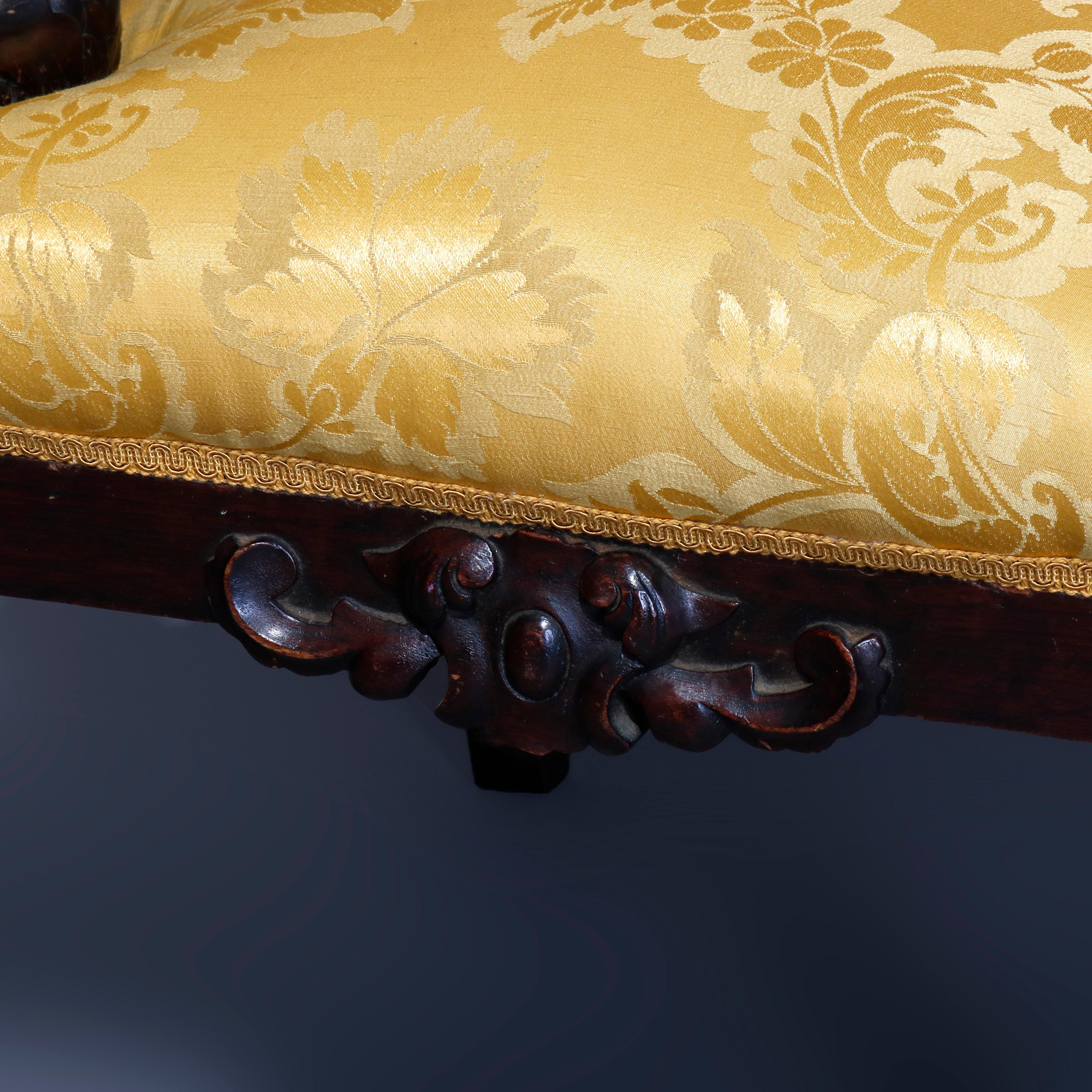 Upholstery Figural Baroque Style Carved Rosewood Armchair, Fleur-de-Lis and Dolphins