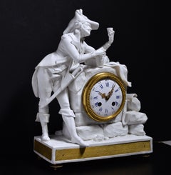 Figural Bisque Porcelain w Gilt Bronze Clock Napoleonic Officer 19th century