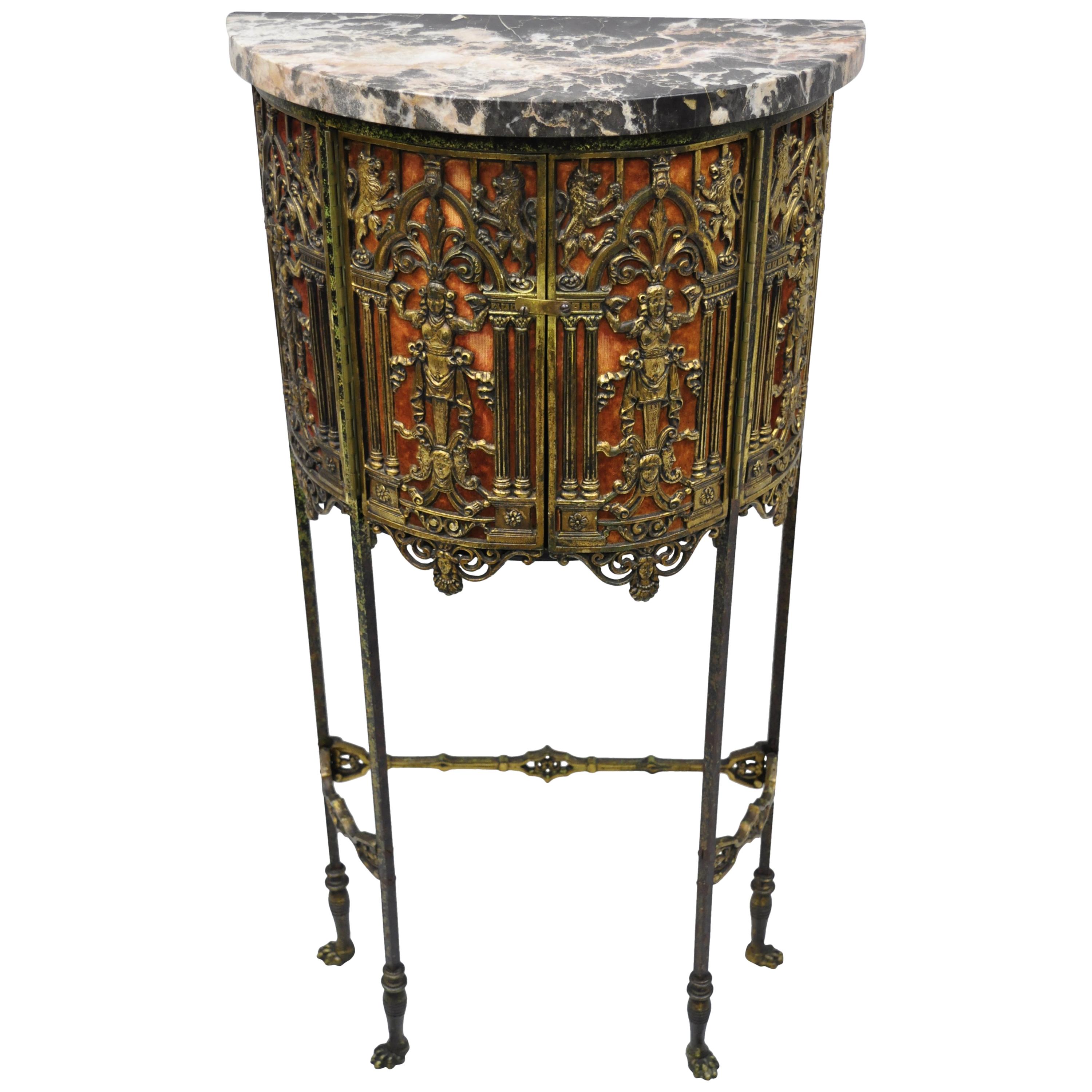 Figural Bronze and Iron Marble Telephone Stand Console Hall Table