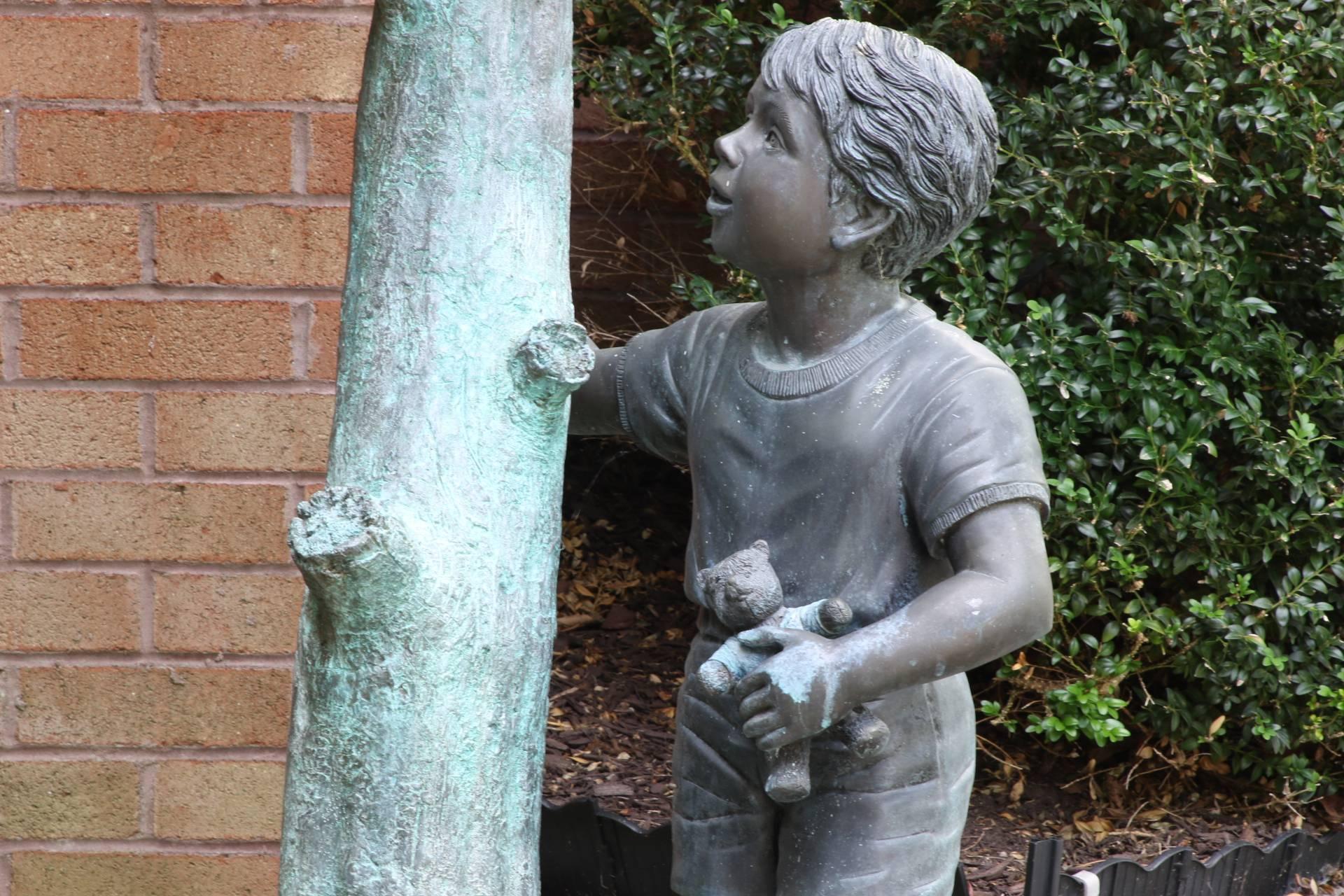 American Classical Figural Bronze Mailbox of a Boy with Birds