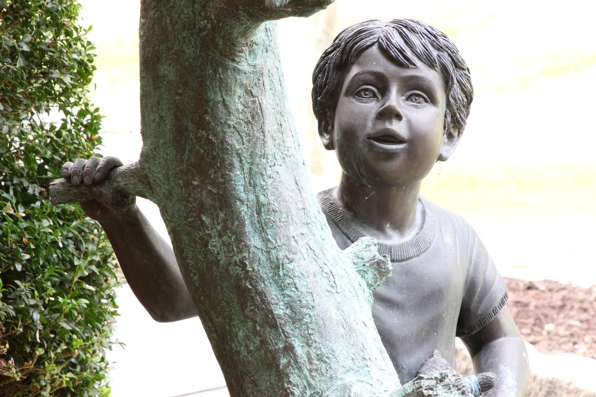 Figural Bronze Mailbox of a Boy with Birds In Good Condition In Bridgeport, CT