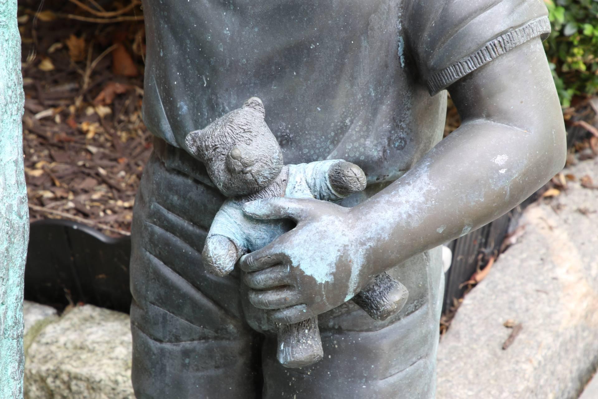 20th Century Figural Bronze Mailbox of a Boy with Birds