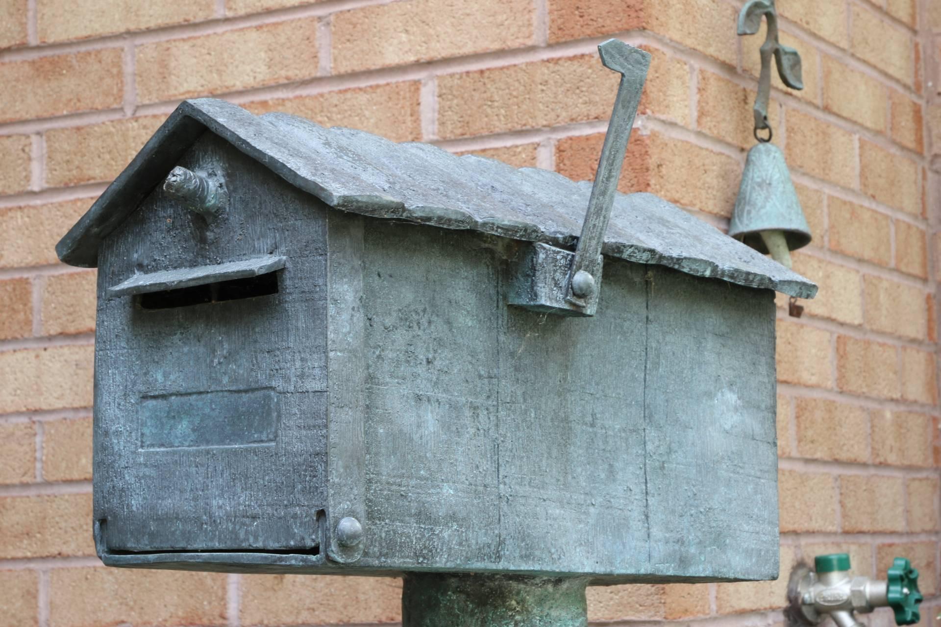 Figural Bronze Mailbox of a Boy with Birds 3