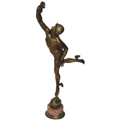 Figural Bronze Sculpture of Mercury Mounted on Marble Base