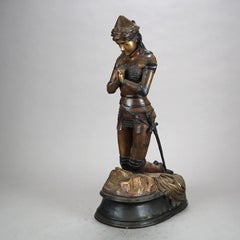 Figural Bronzed Cast Metal Statue of Kneeling Joan of Arc after Frémiet 19thC