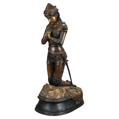 Antique Figural Bronzed Cast Metal Statue of Kneeling Joan of Arc after Frémiet 19thC