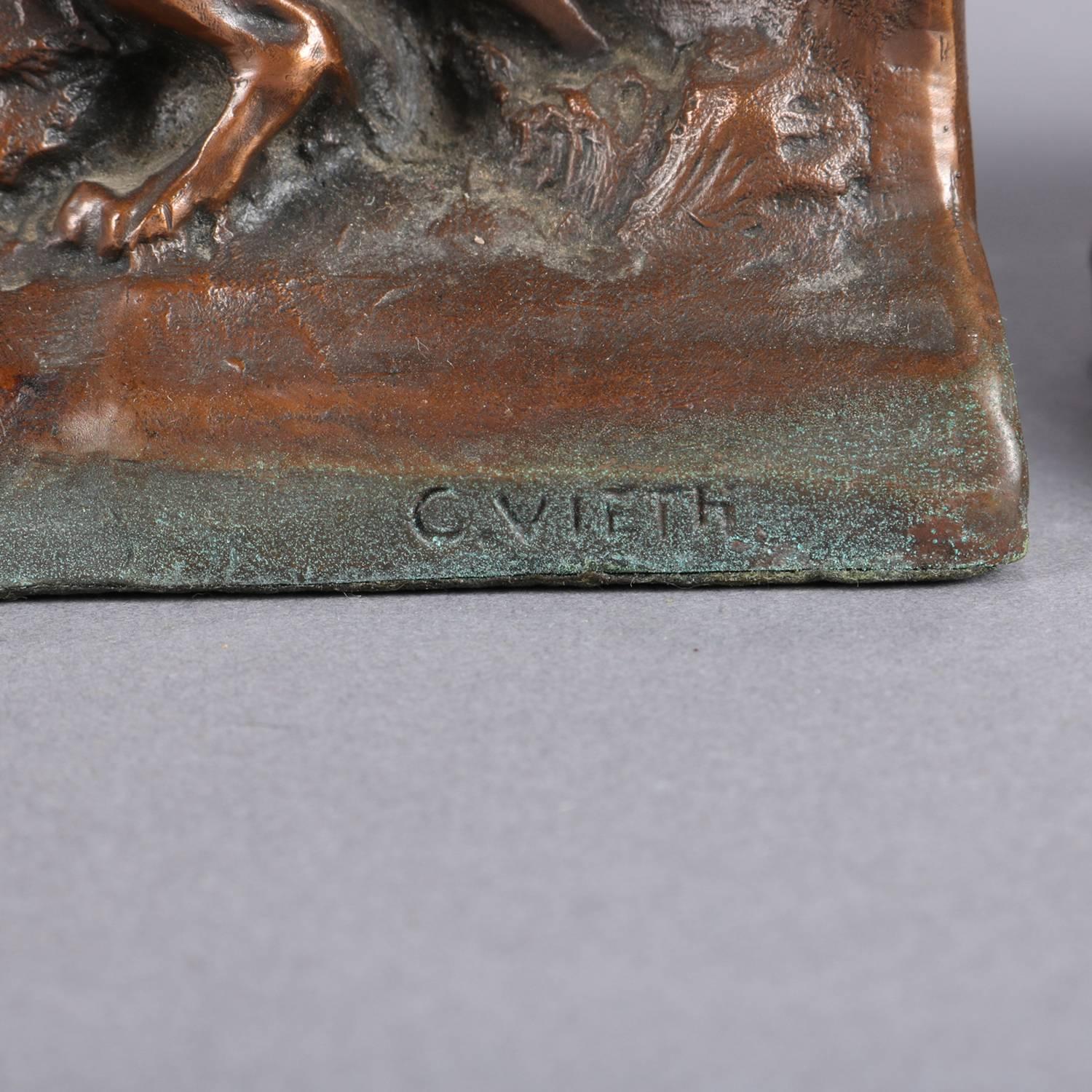 Figural Bronzed Native American Indian Sculpture Bookends Signed C. Vieth 7