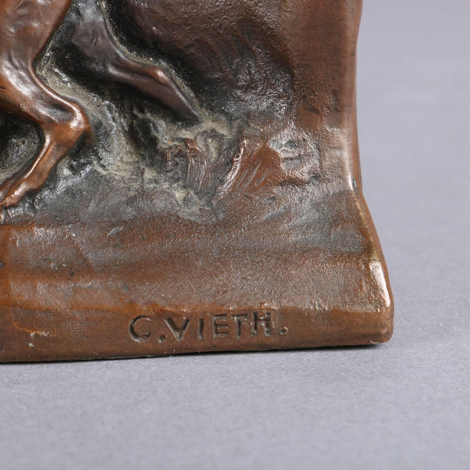 Figural Bronzed Native American Indian Sculpture Bookends Signed C. Vieth 8