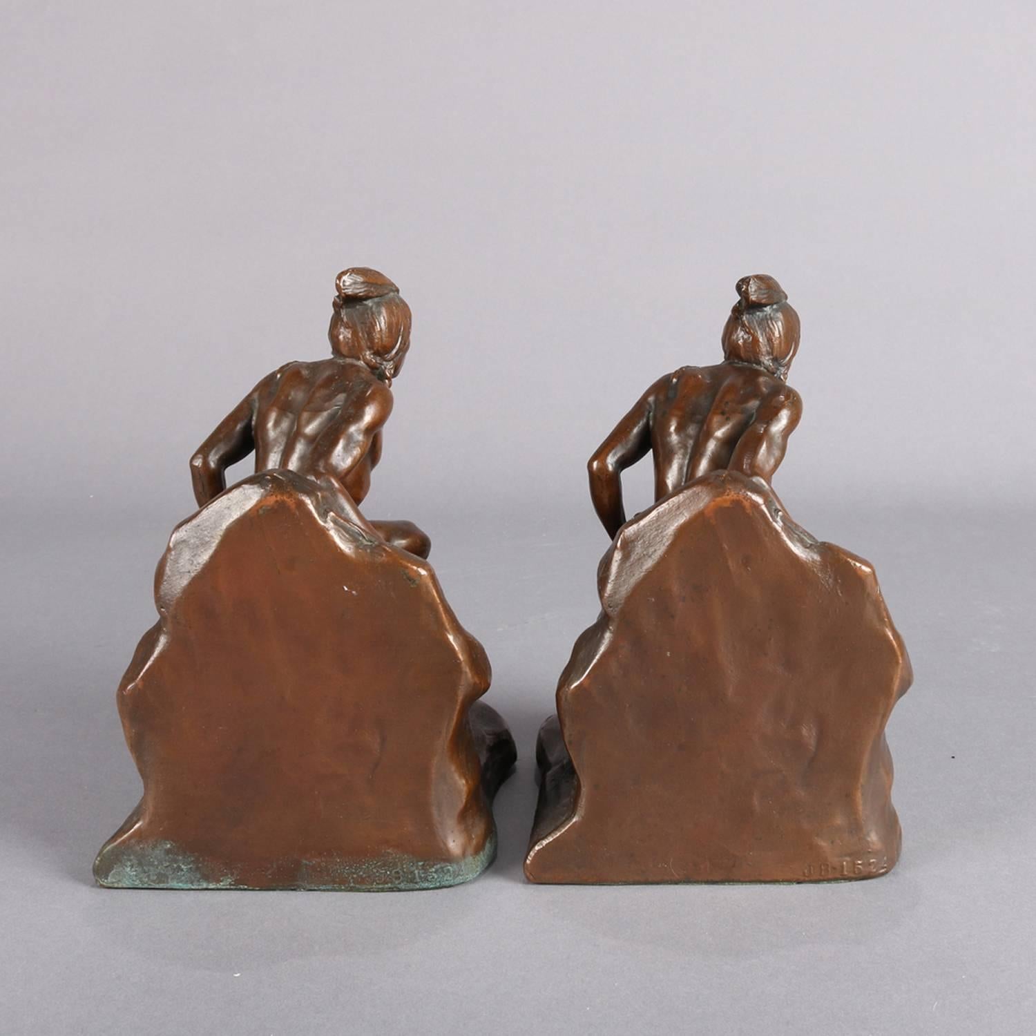 Figural Bronzed Native American Indian Sculpture Bookends Signed C. Vieth 4