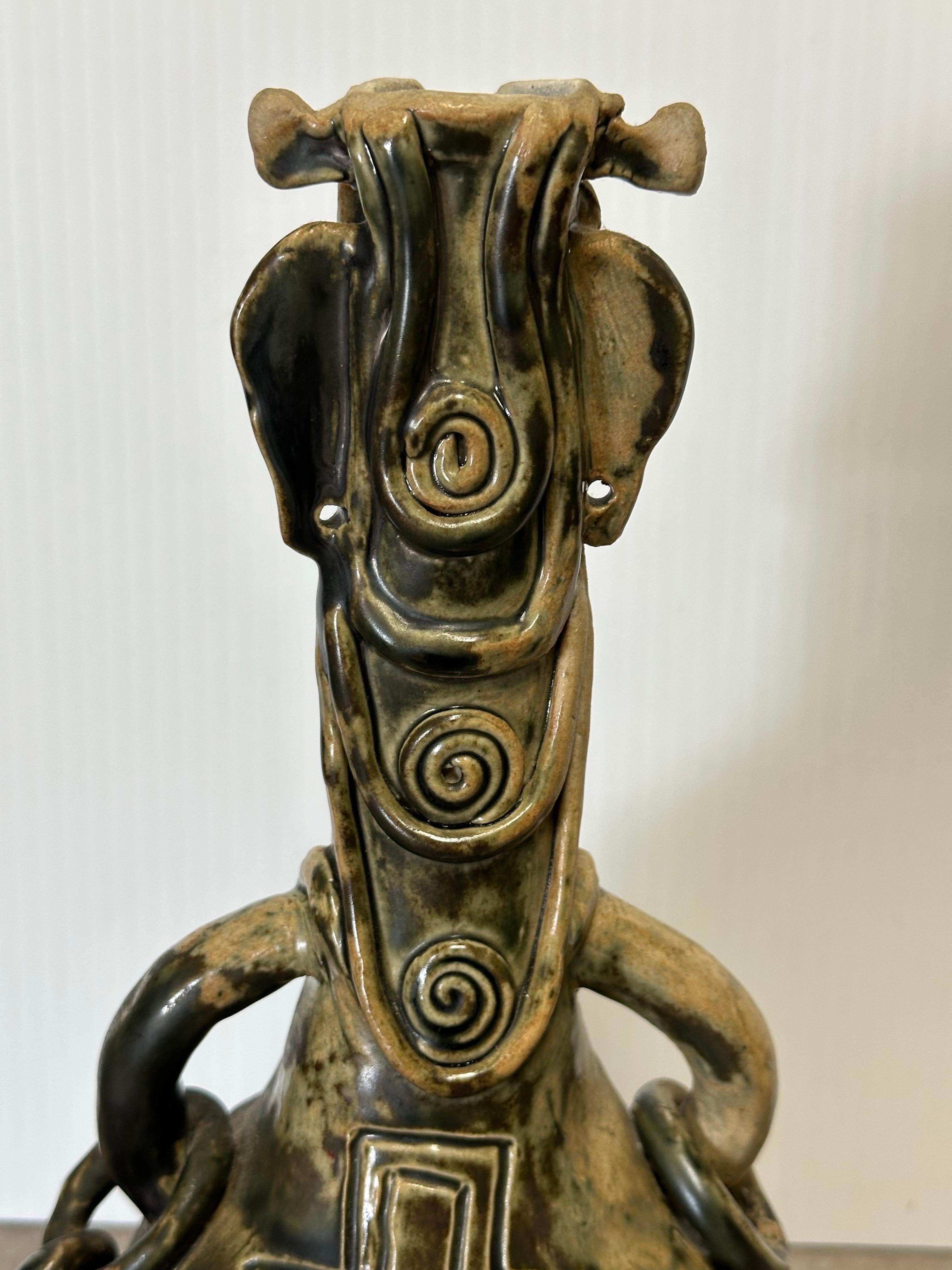 Figural Brutalist Stoneware Pottery Vase in the Style of Picasso For Sale 3