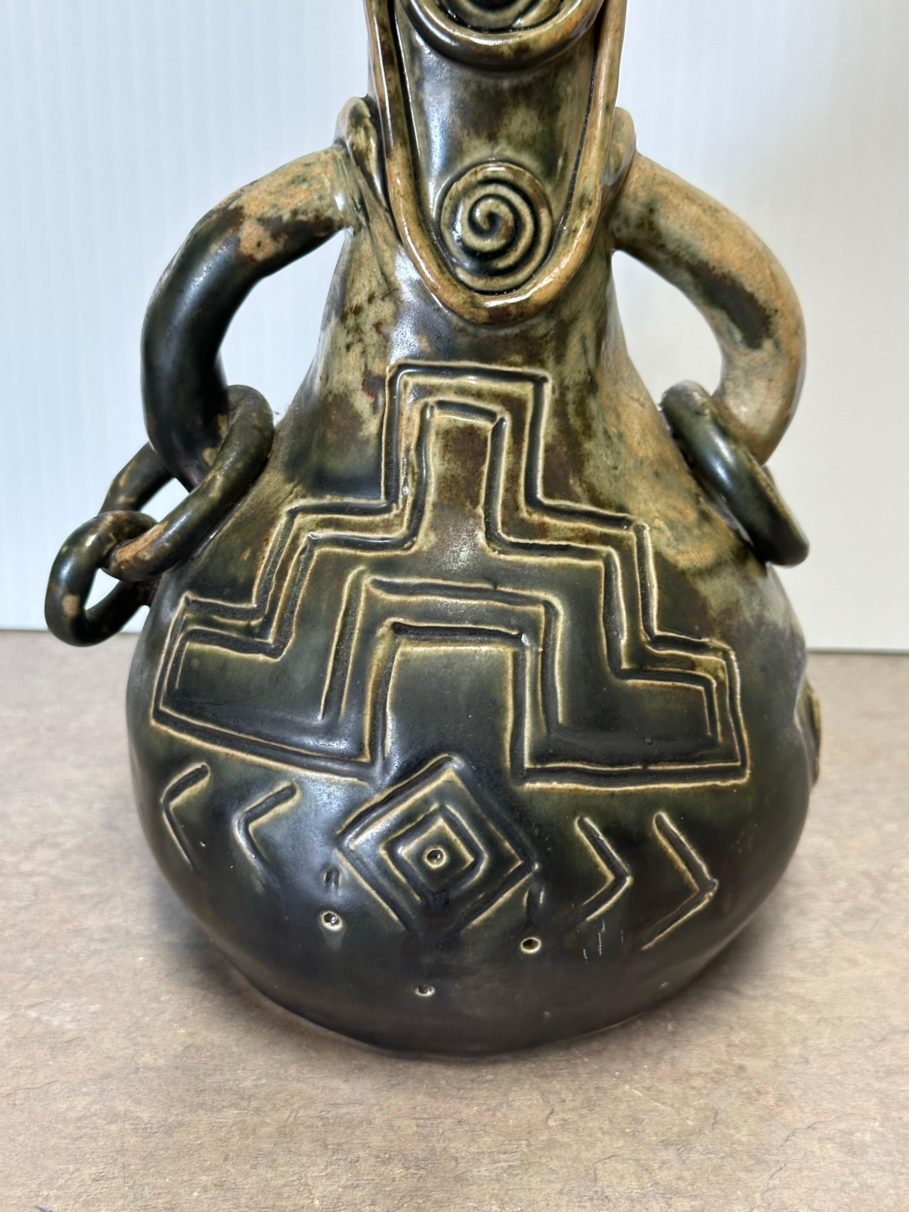 Figural Brutalist Stoneware Pottery Vase in the Style of Picasso For Sale 5