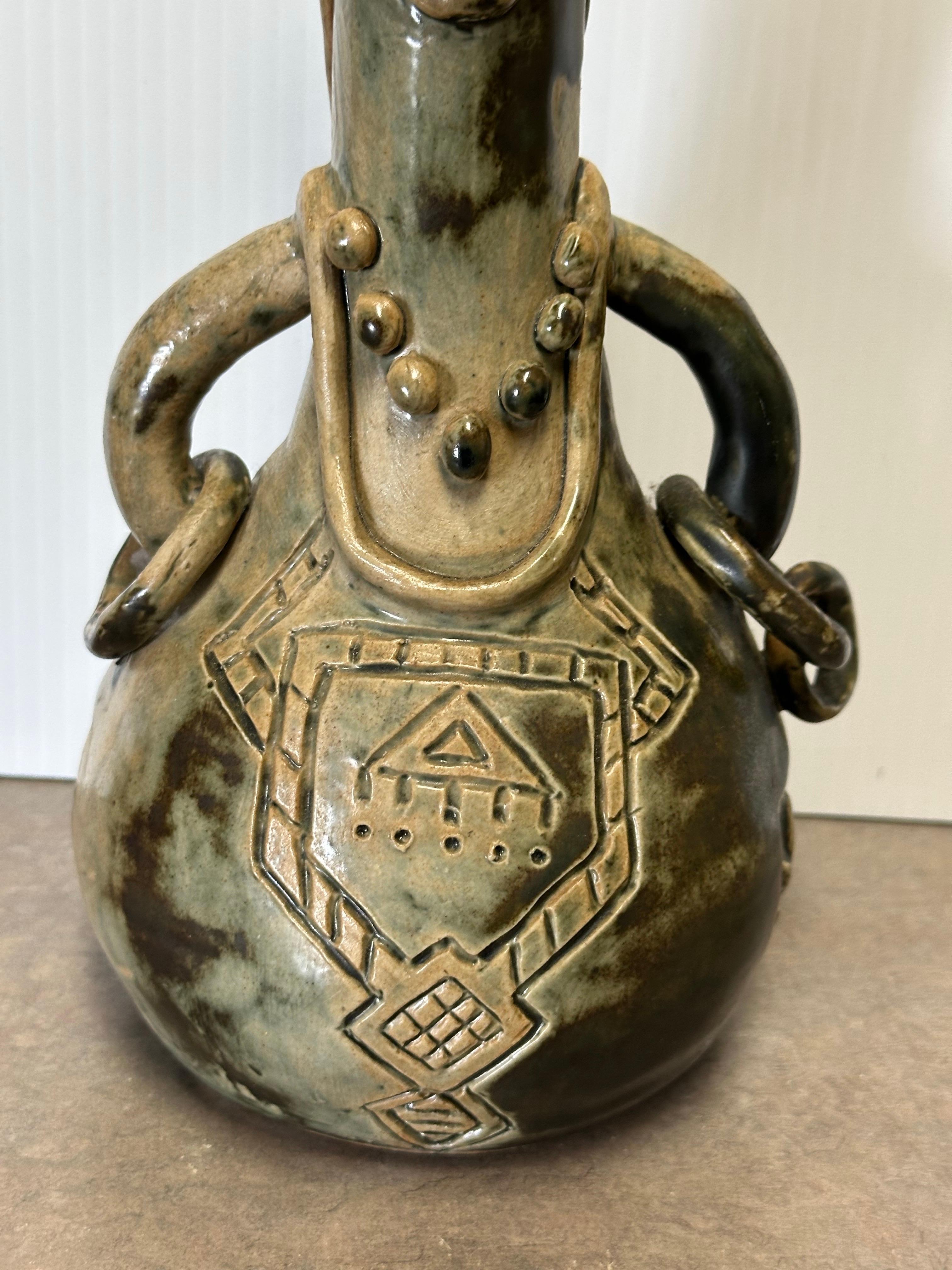 Figural Brutalist Stoneware Pottery Vase in the Style of Picasso For Sale 6