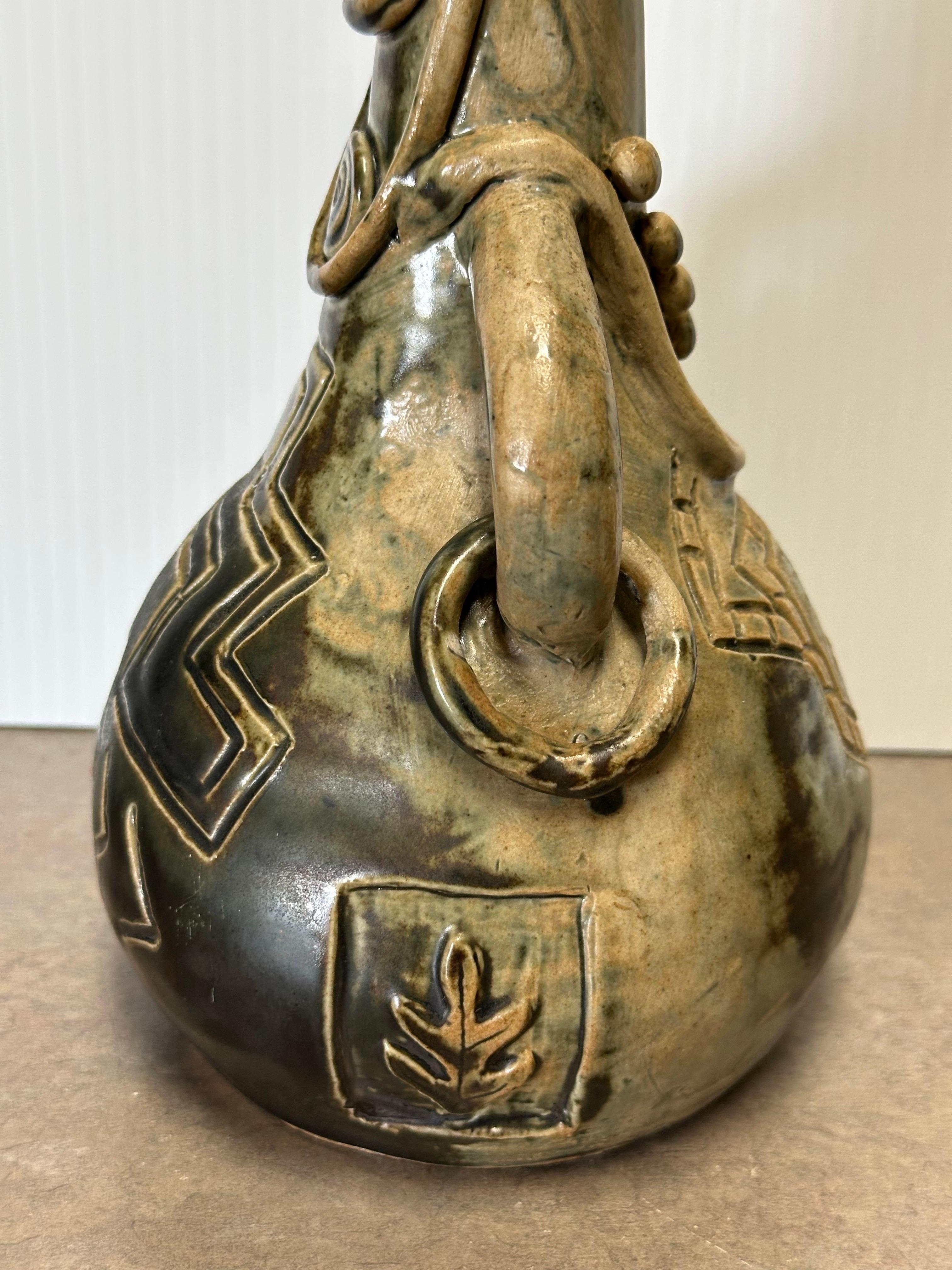 Figural Brutalist Stoneware Pottery Vase in the Style of Picasso For Sale 7