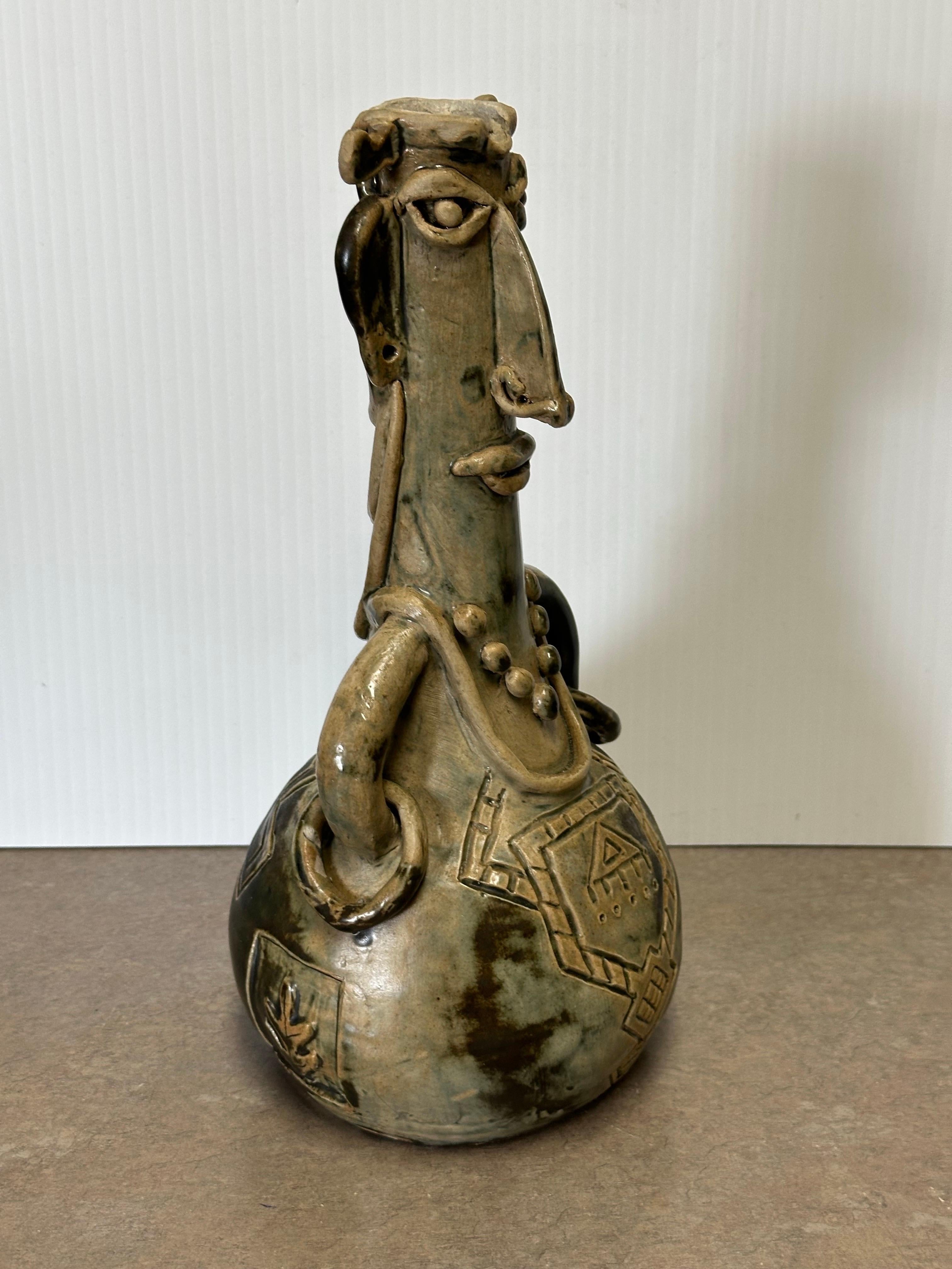 Figural Brutalist Stoneware Pottery Vase in the Style of Picasso For Sale 9